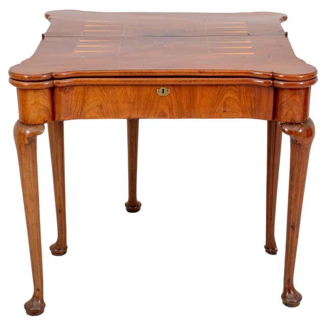 English Queen Anne Mahogany Hinged Triple Top Inlaid Trumpet Game Table ...