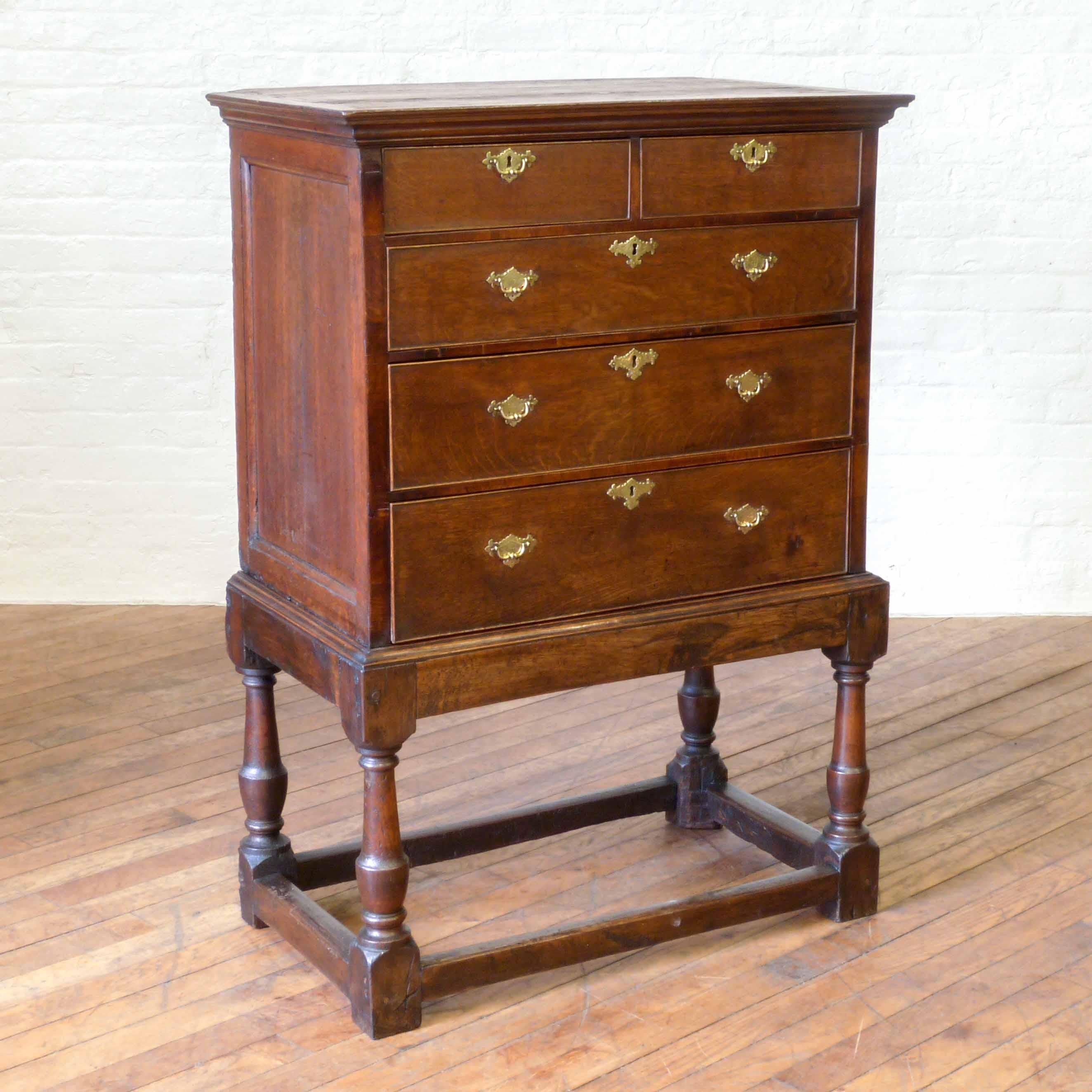 Polished Queen Anne Oak Chest on Stand For Sale