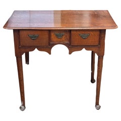 Antique Queen Anne Oak Side Table With Three Drawers
