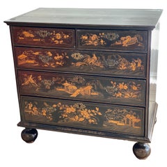 Queen Anne Parcel-Gilt Black-Japanned Chest of Drawers, circa 1710