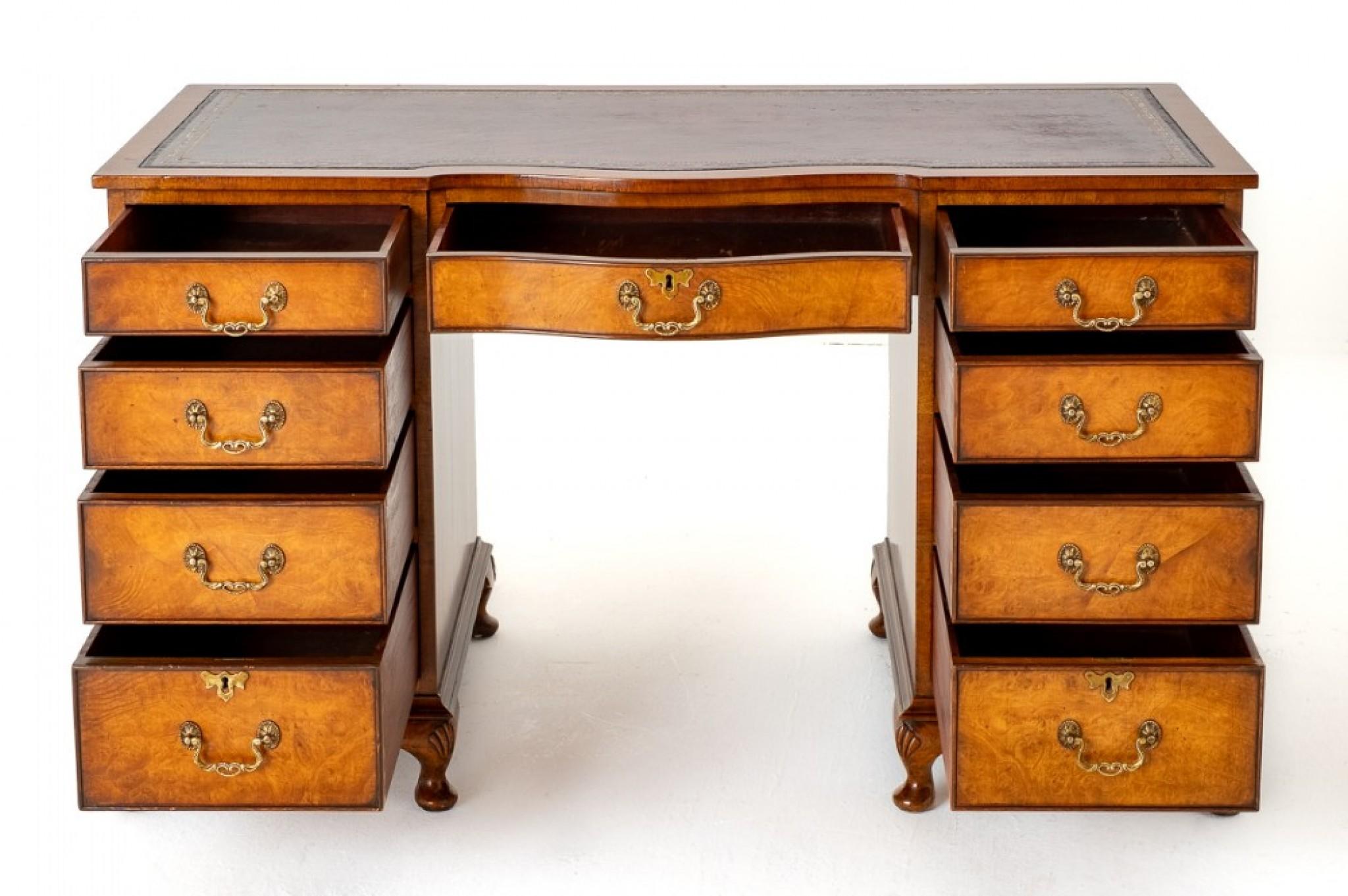 Queen Anne Pedestal Desk Walnut Revival For Sale 1
