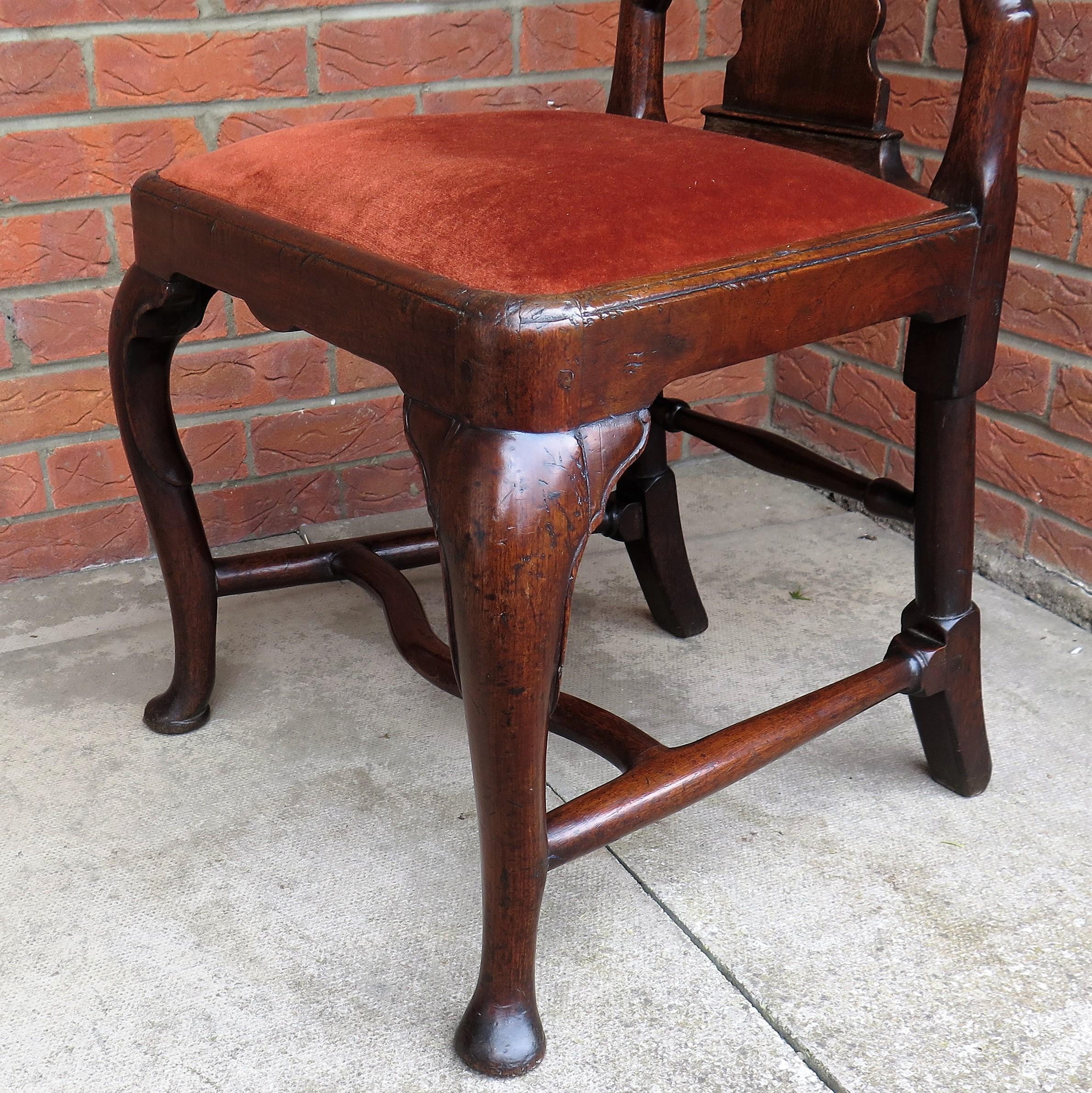 Hardwood Antique Queen Anne Period Side Chair Fruitwood English Circa 1710 For Sale