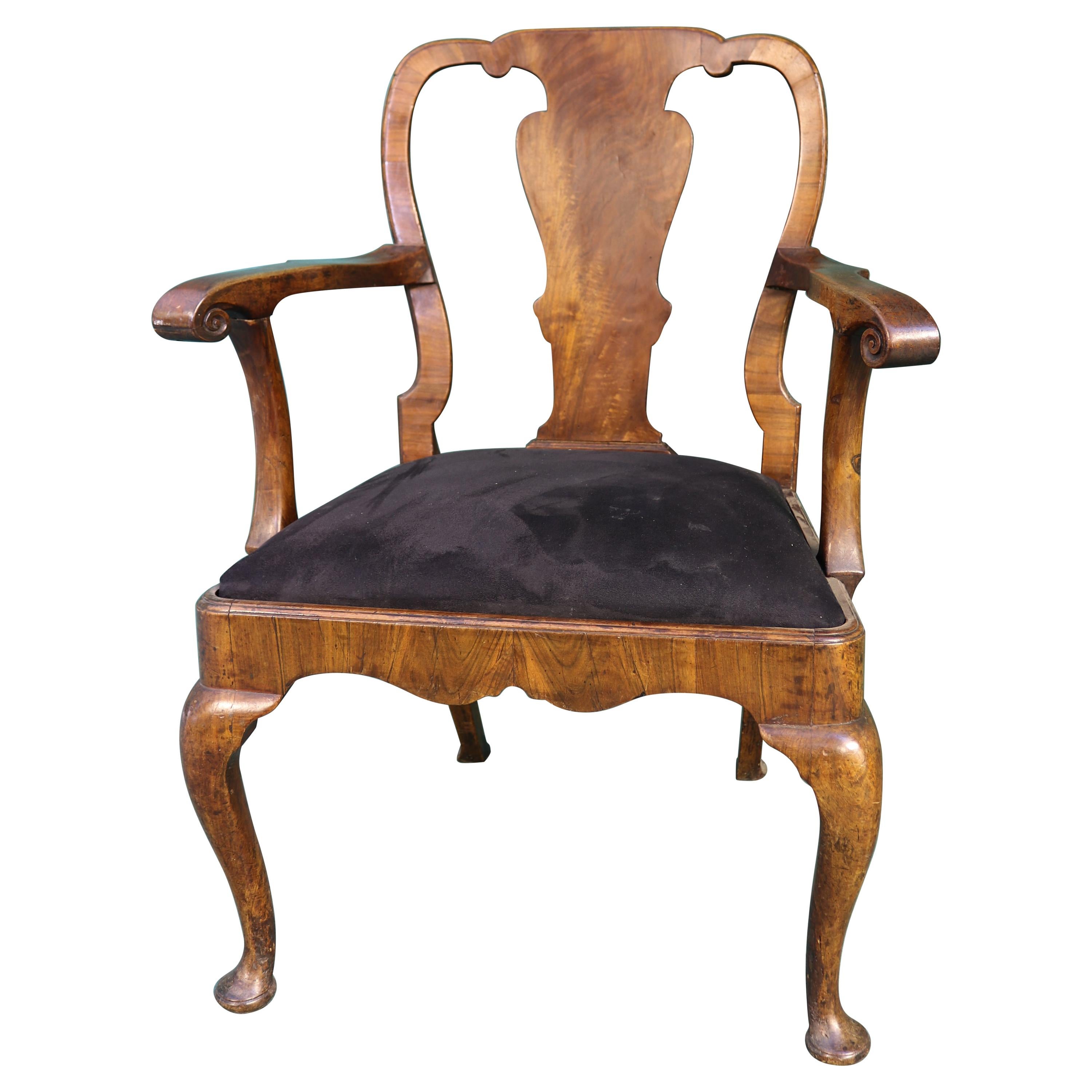Queen Anne Period Walnut Armchair For Sale