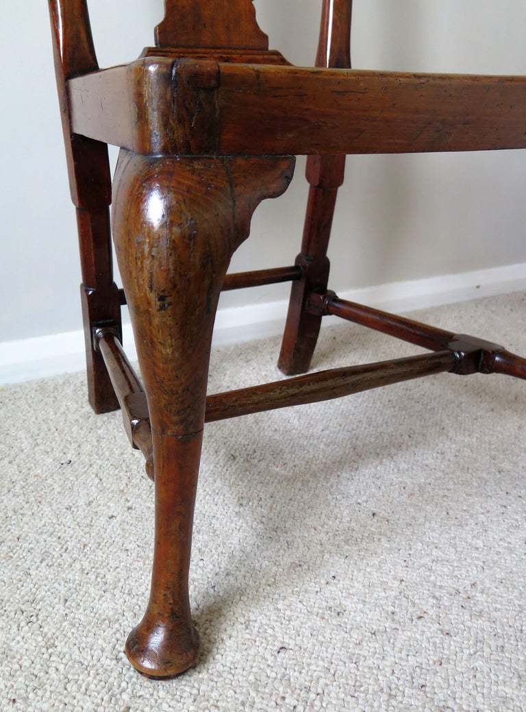 Queen Anne Period Walnut Chair Cabriole Legs and Stretchers, English