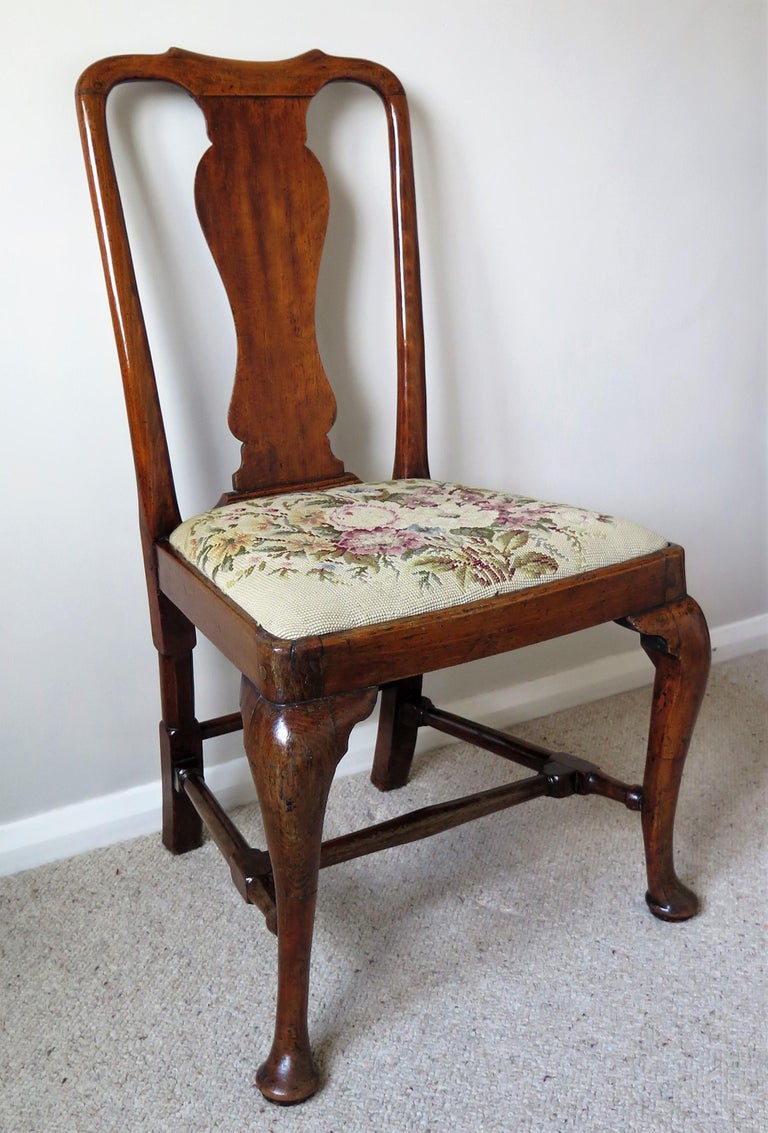 Queen Anne Period Walnut Chair Cabriole Legs and Stretchers, English