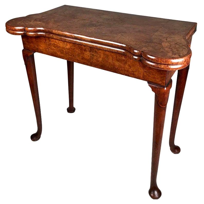 Queen Anne Period Walnut Games Card Table For Sale