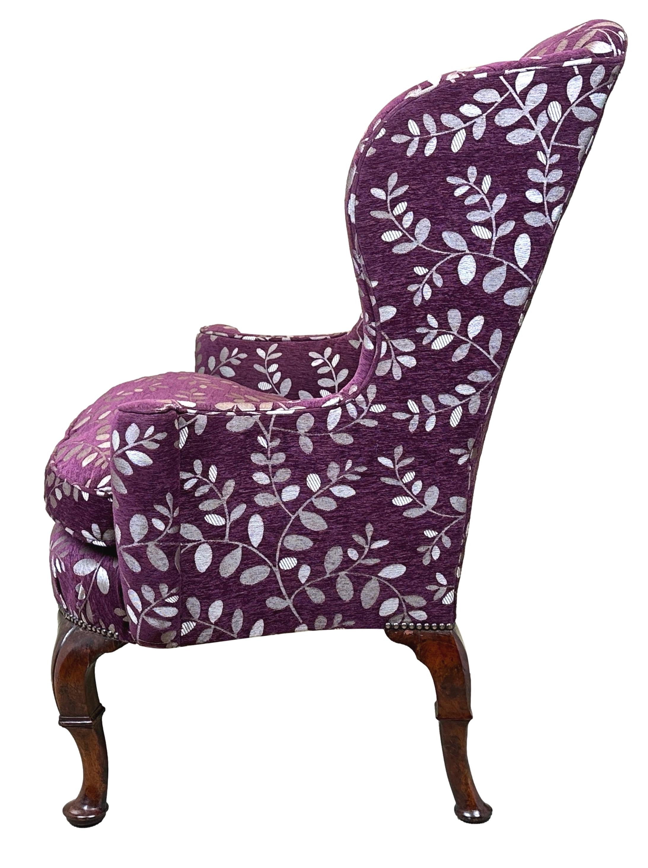 Queen Anne Period Walnut Wing Armchair For Sale 2