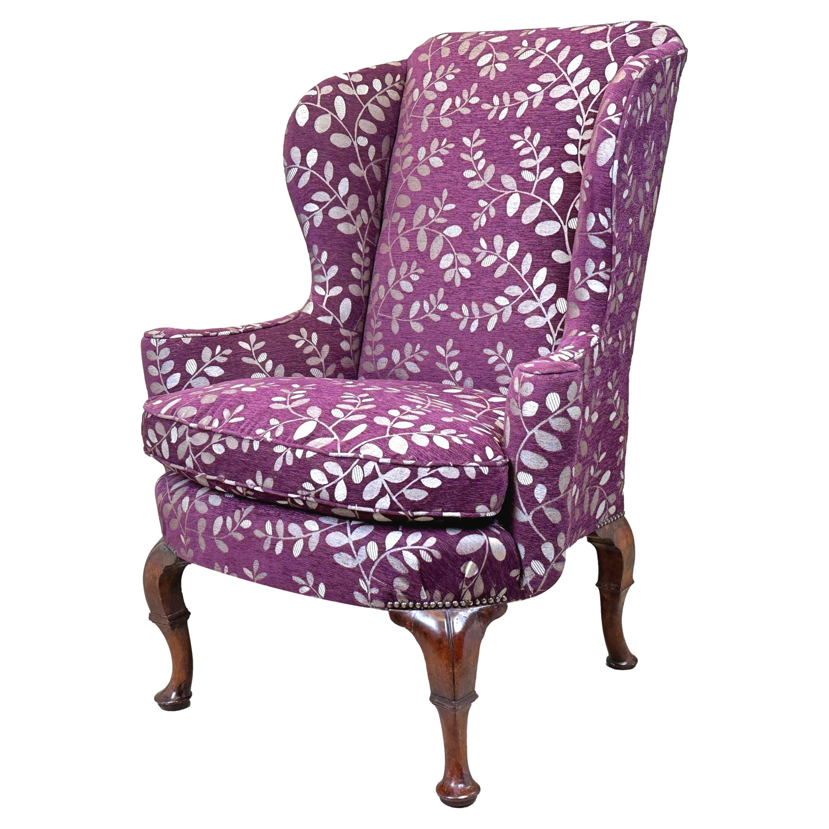 Queen Anne Period Walnut Wing Armchair For Sale