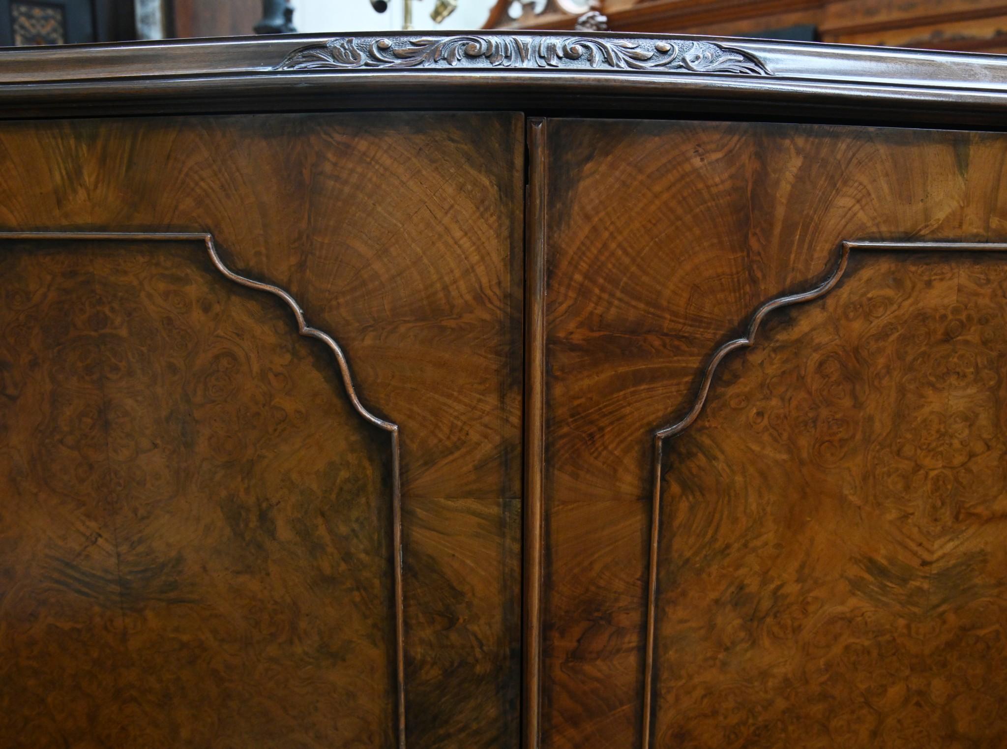 Queen Anne Revival Drinks Cabinet Burr Walnut Cocktail For Sale 7