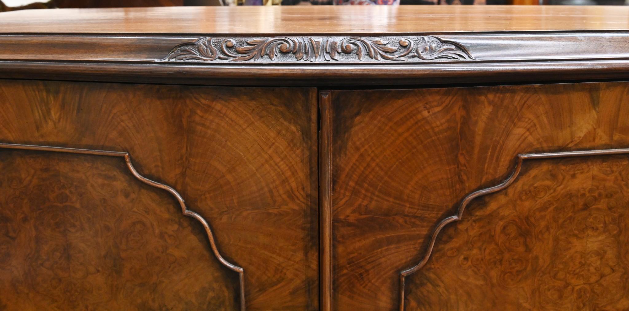 Queen Anne Revival Drinks Cabinet Burr Walnut Cocktail For Sale 8