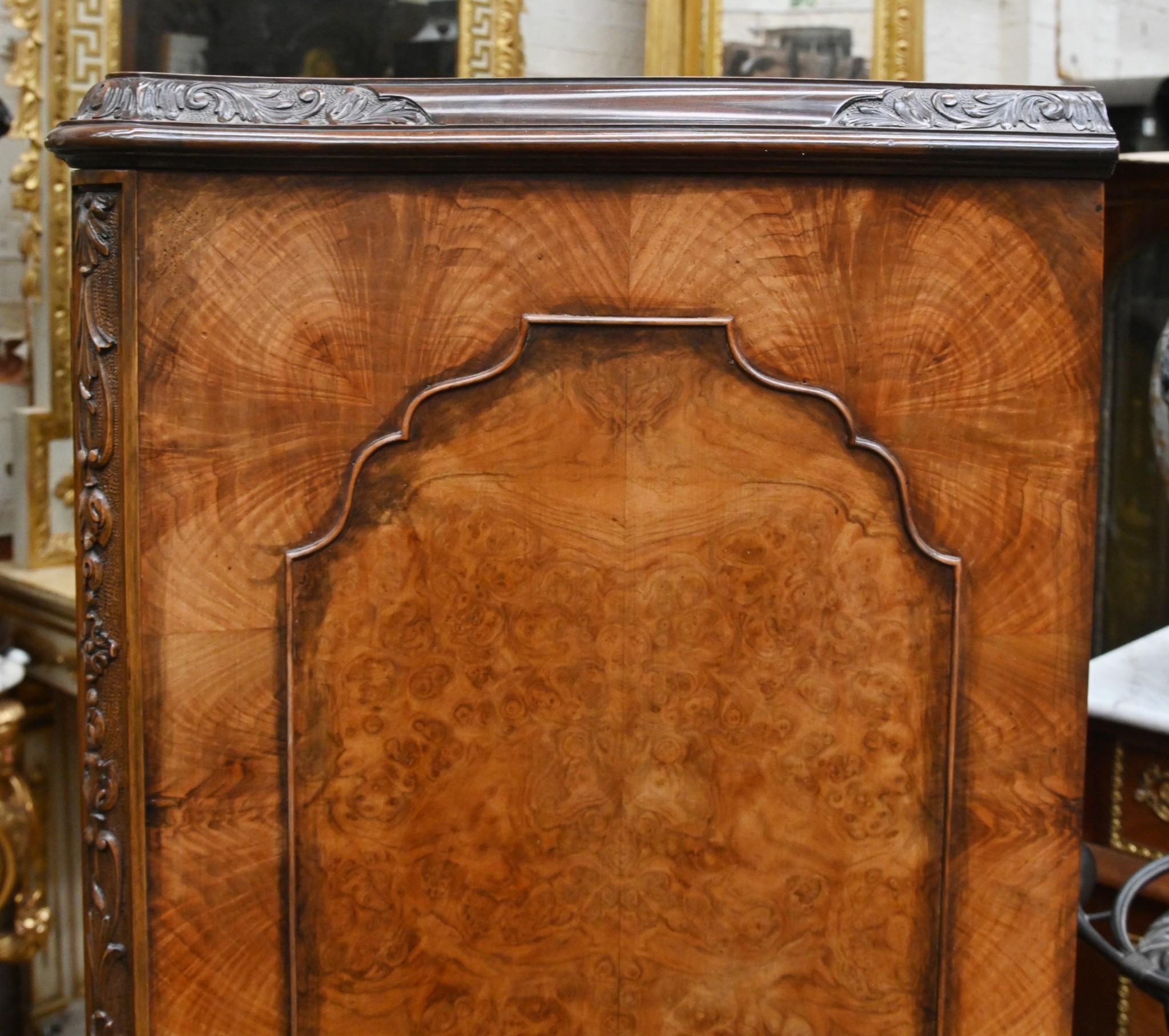 Early 20th Century Queen Anne Revival Drinks Cabinet Burr Walnut Cocktail For Sale