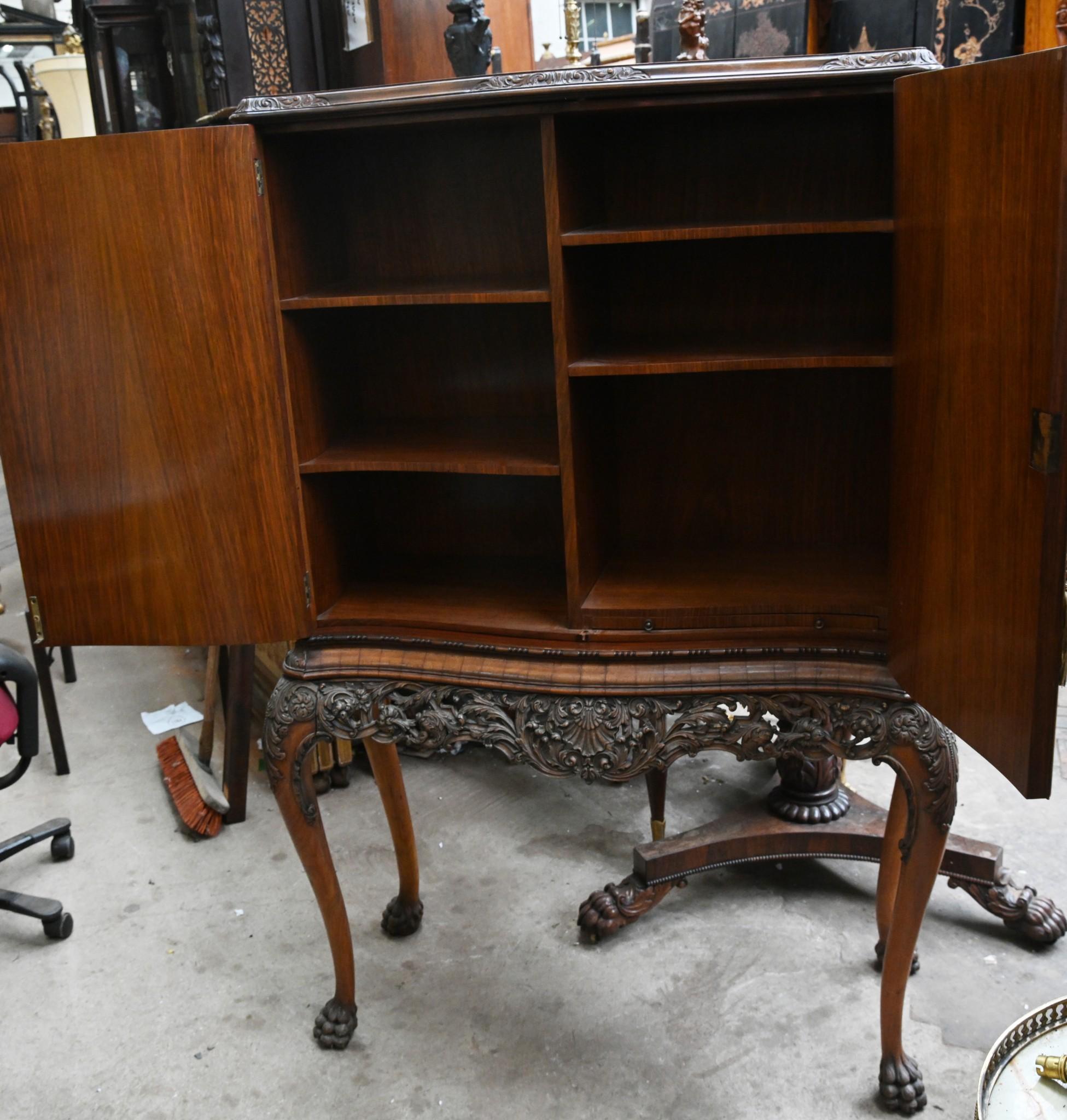 Queen Anne Revival Drinks Cabinet Burr Walnut Cocktail For Sale 5