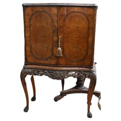 Queen Anne Revival Drinks Cabinet Burr Walnut Cocktail