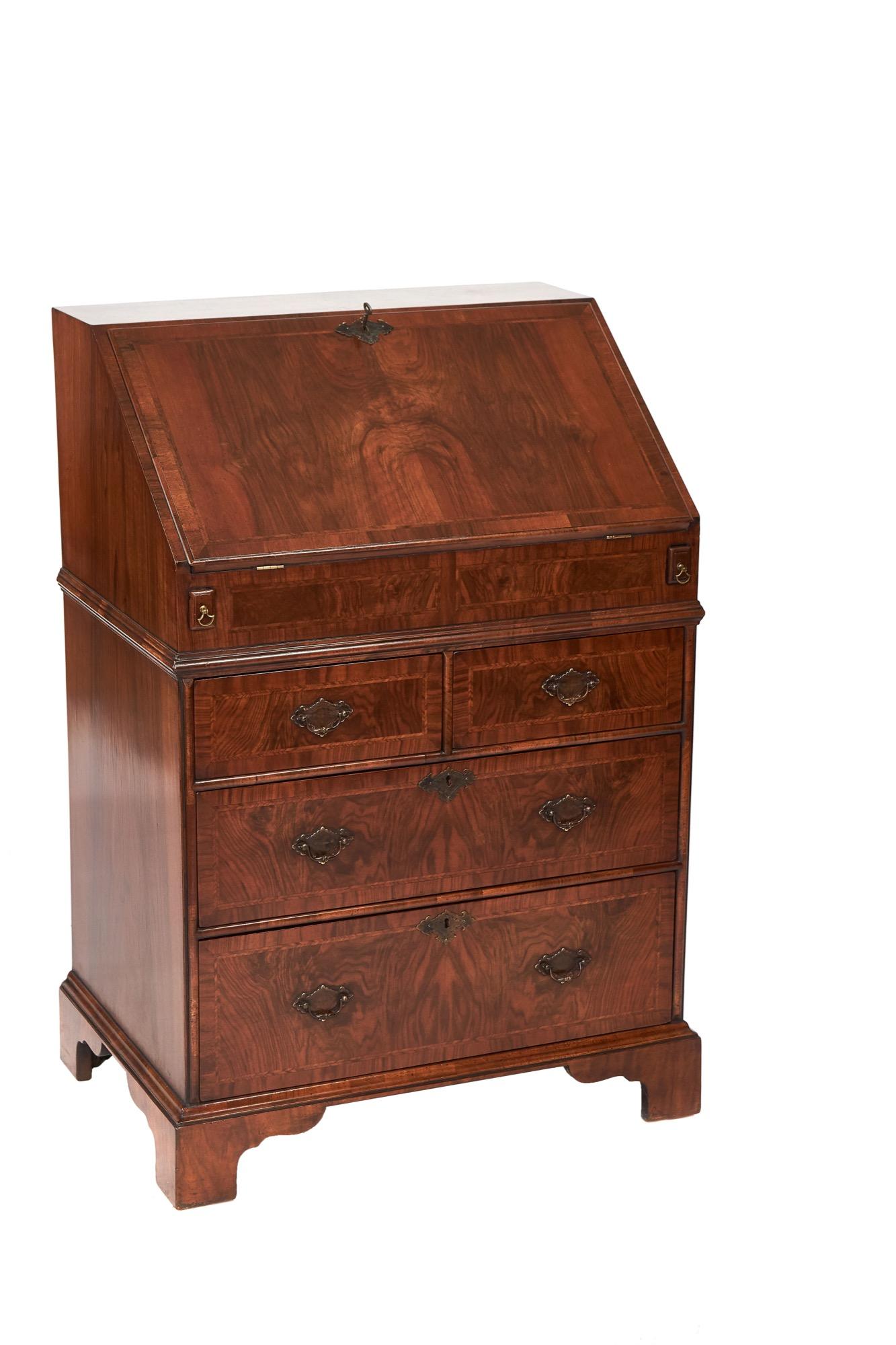 Early 20th Century Queen Anne revival Walnut Bureau with drop well, c 1920s For Sale