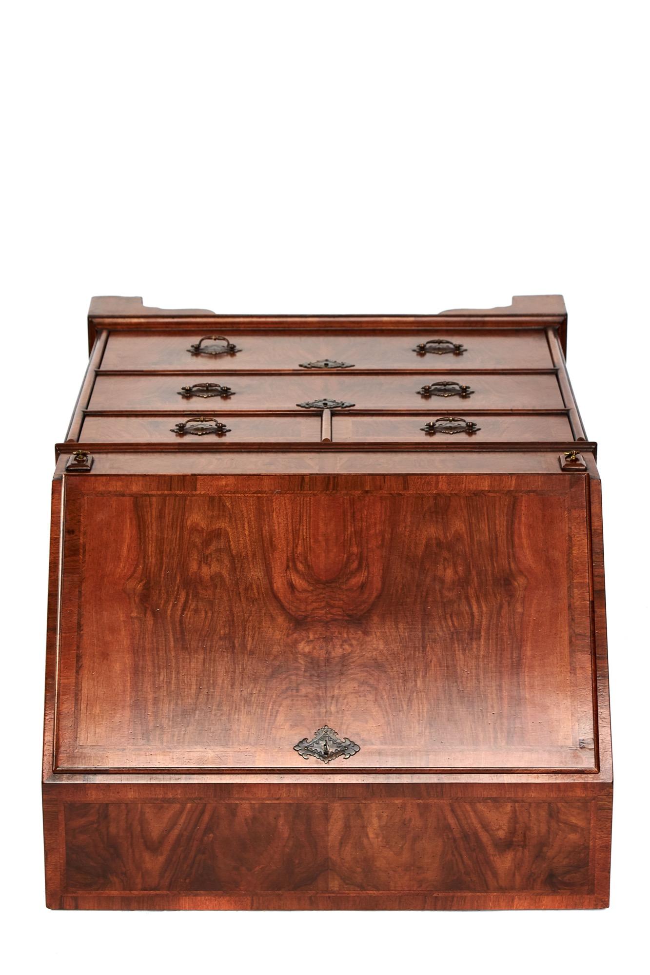 Queen Anne revival Walnut Bureau with drop well, c 1920s For Sale 2