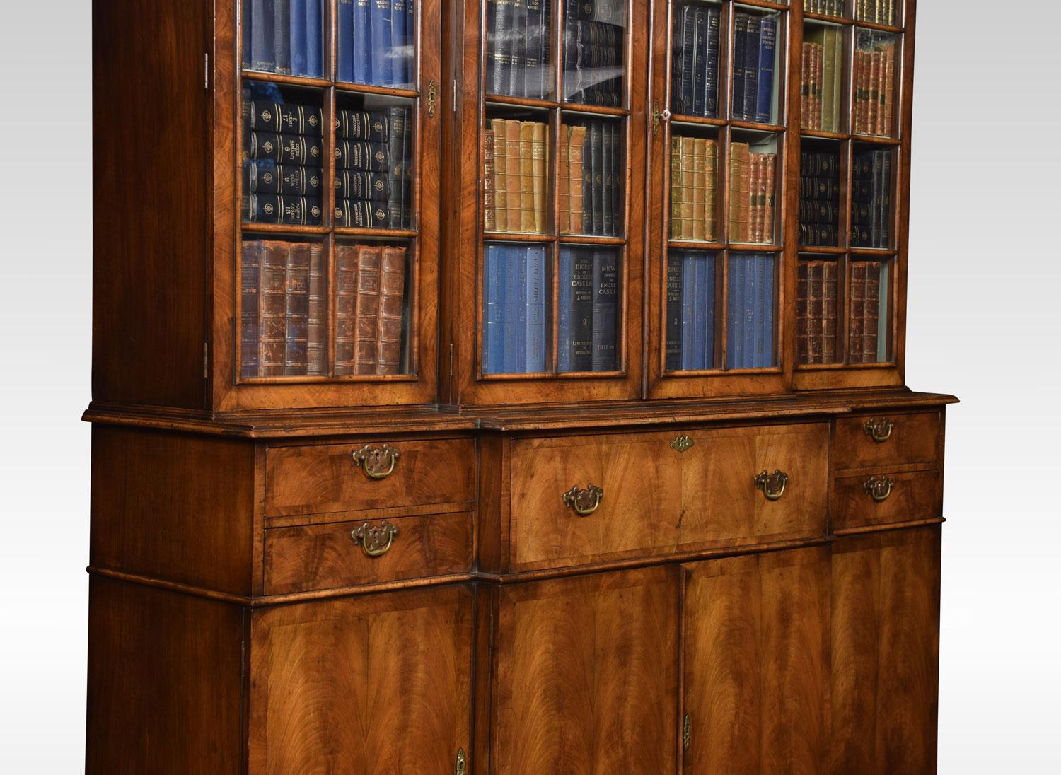 Queen Anne Revival Walnut Four Door Breakfront Bookcase In Good Condition In Cheshire, GB