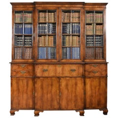 Queen Anne Revival Walnut Four Door Breakfront Bookcase