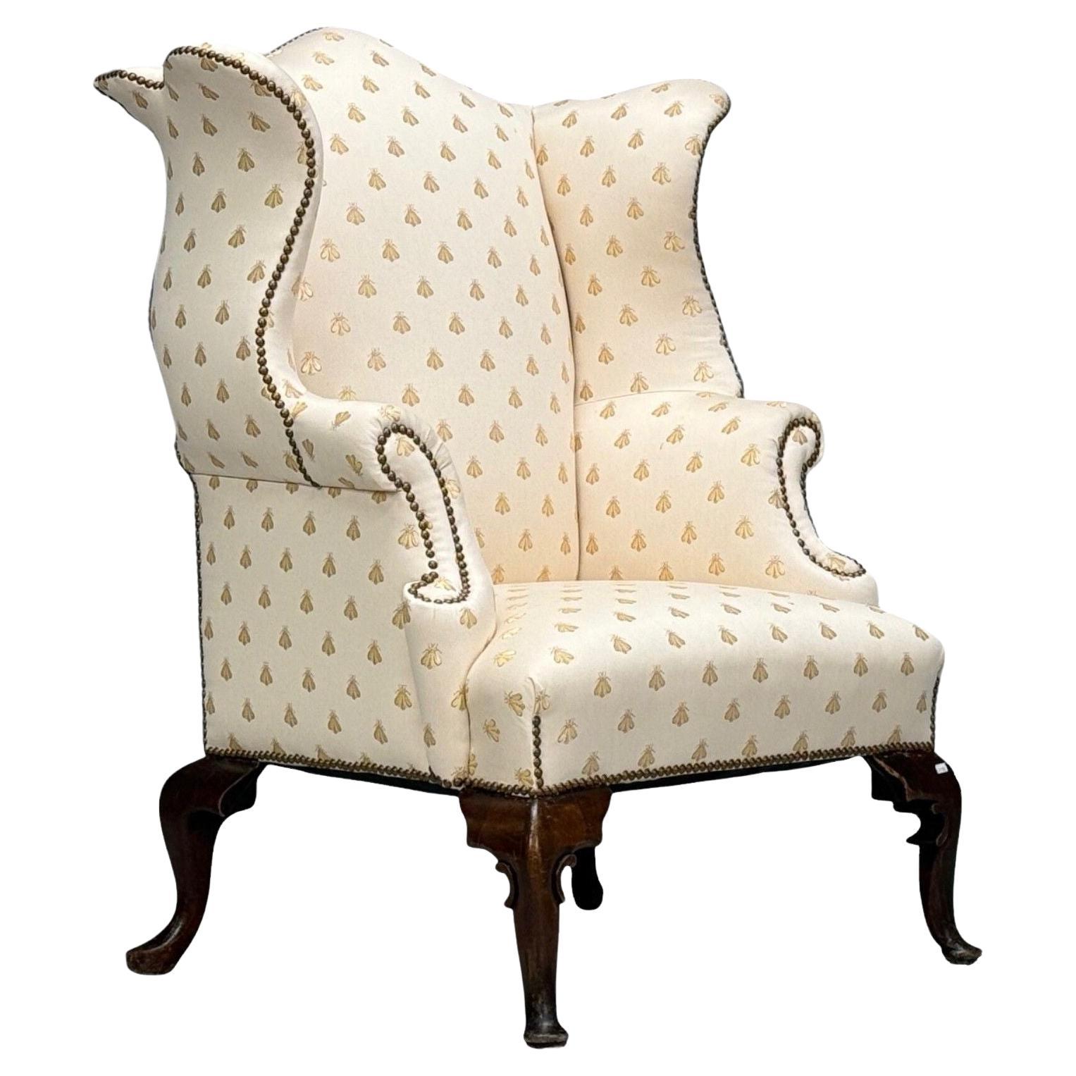 Queen Anne , Scalamandre Fabric, Mahogany, Wingback Chair, England, 19th c.