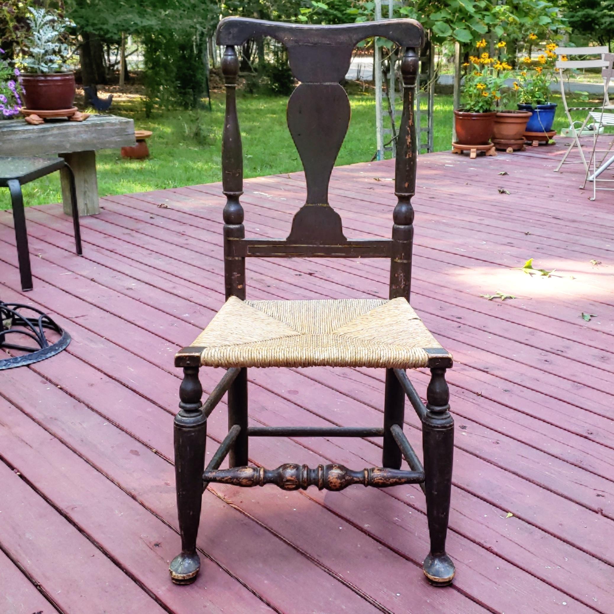 A boldly turned antique Queen Anne side chair in early paint, circa 1740. Chairs of this design are often called 
