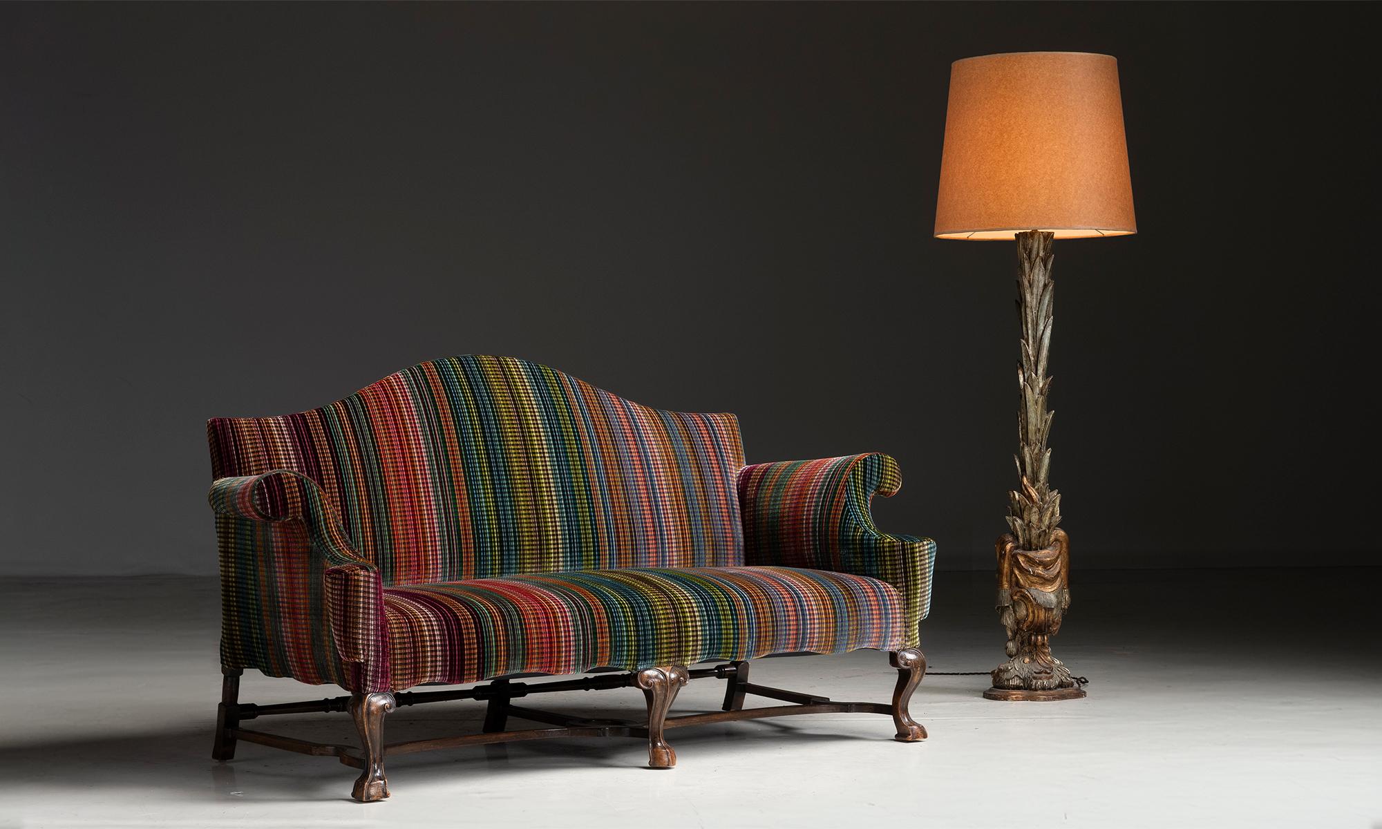 English Queen Anne Sofa in Pierre Frey Velvet, England circa 1910
