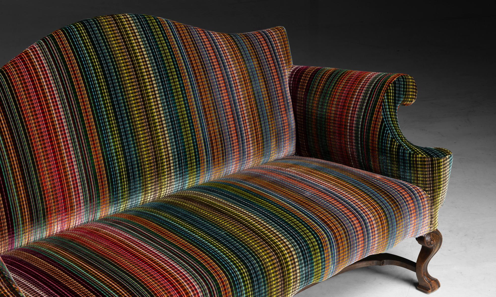 Early 20th Century Queen Anne Sofa in Pierre Frey Velvet, England circa 1910