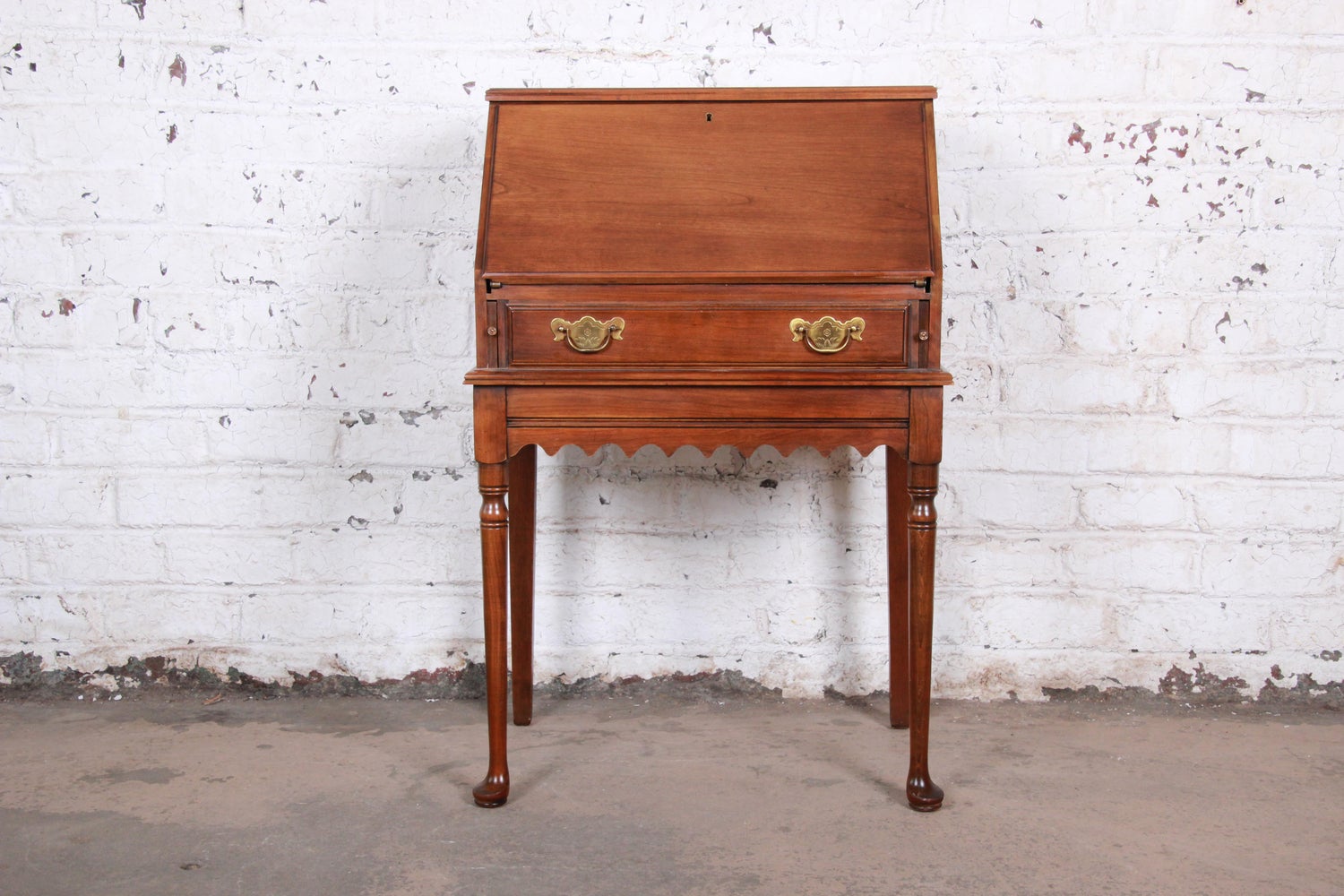 Queen Anne Solid Cherry Drop Front Secretary Desk By Pennsylvania