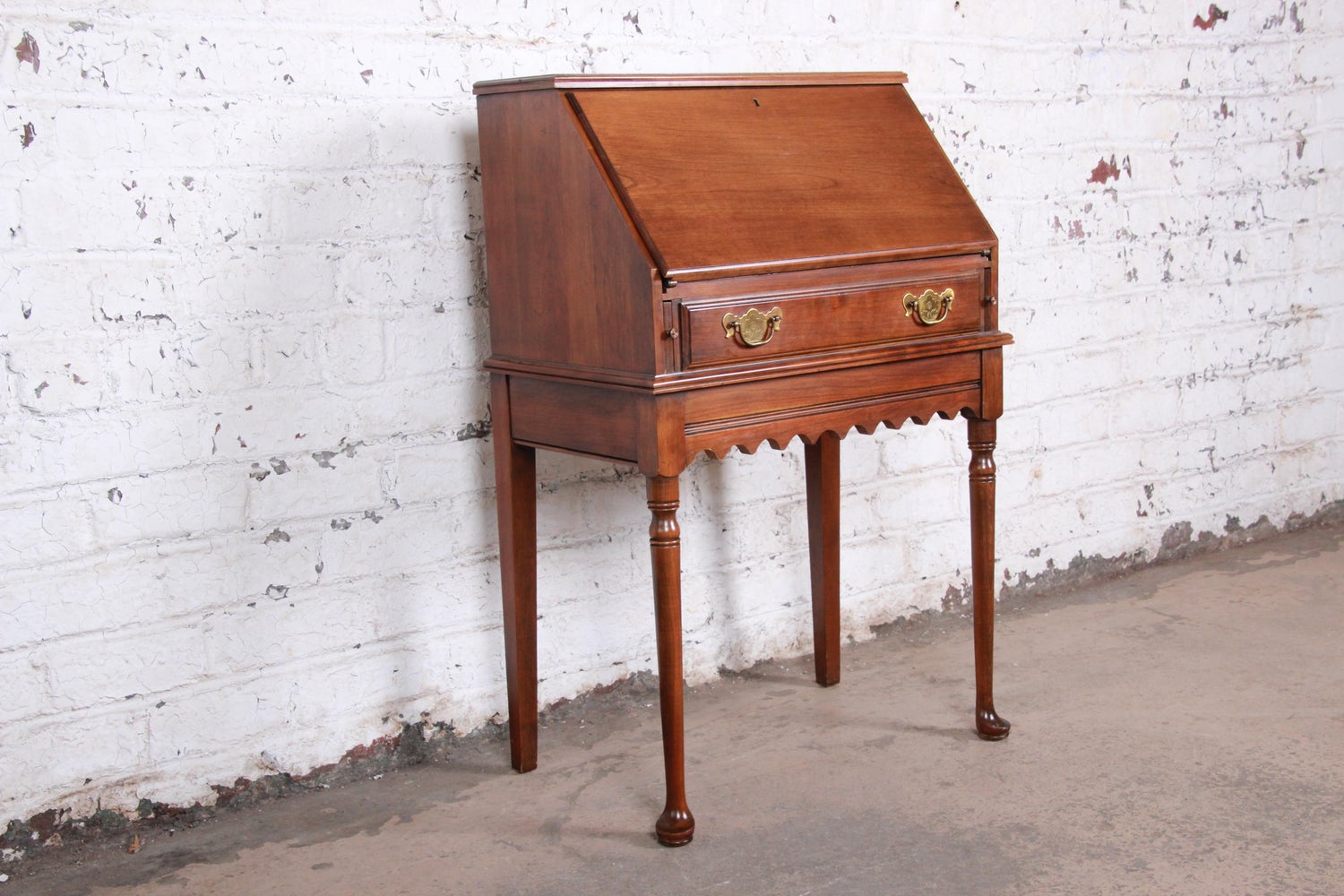 Queen Anne Solid Cherry Drop Front Secretary Desk By Pennsylvania