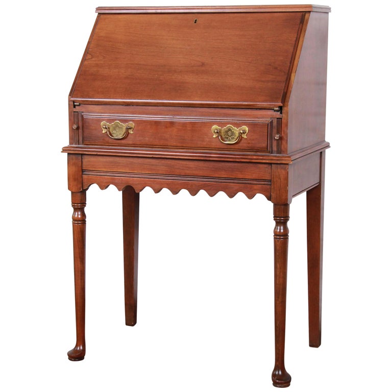 Queen Anne Solid Cherry Drop Front Secretary Desk By Pennsylvania