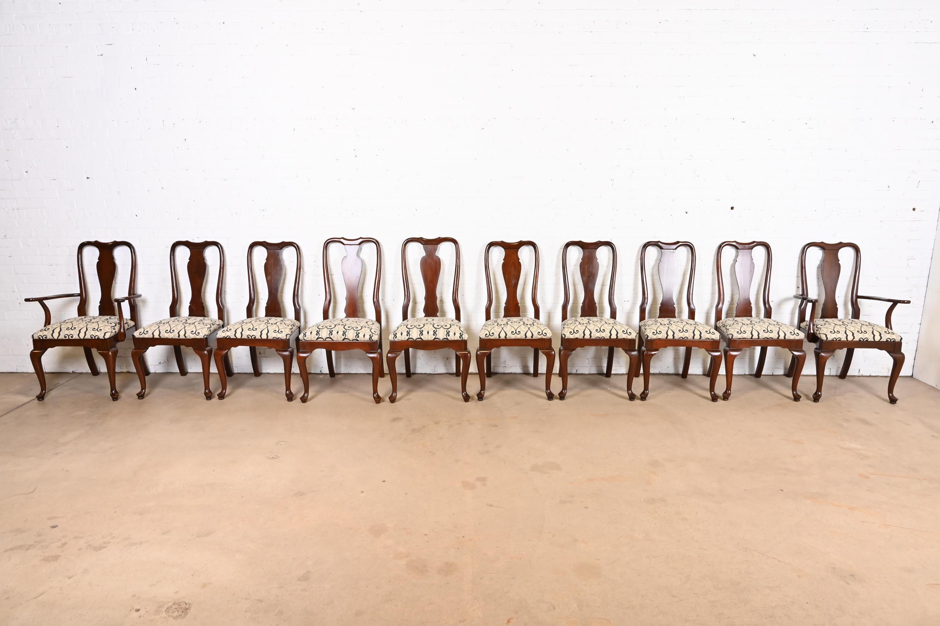 20th Century Queen Anne Solid Cherry Wood Dining Chairs, Set of Ten