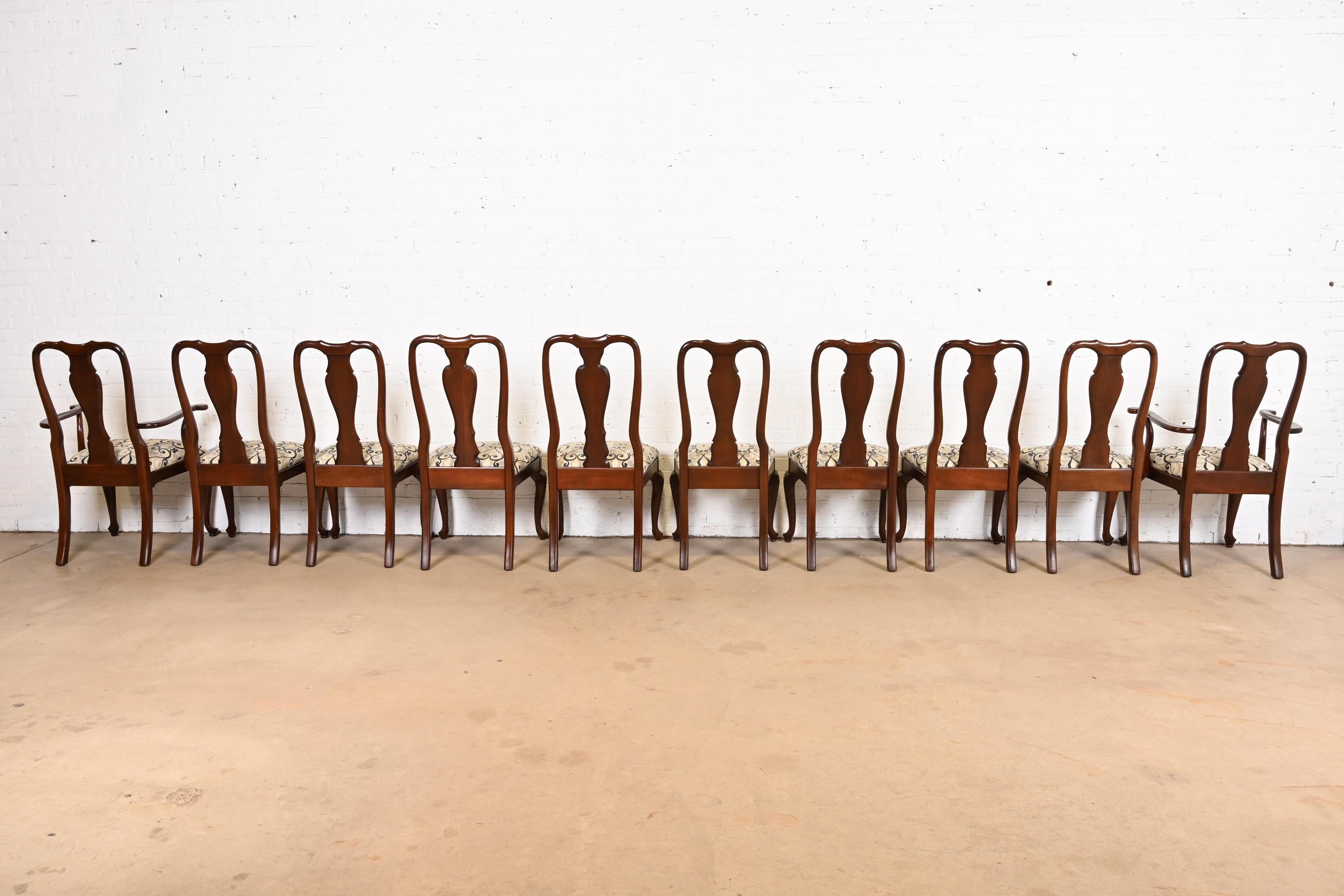 Queen Anne Solid Cherry Wood Dining Chairs, Set of Ten 1