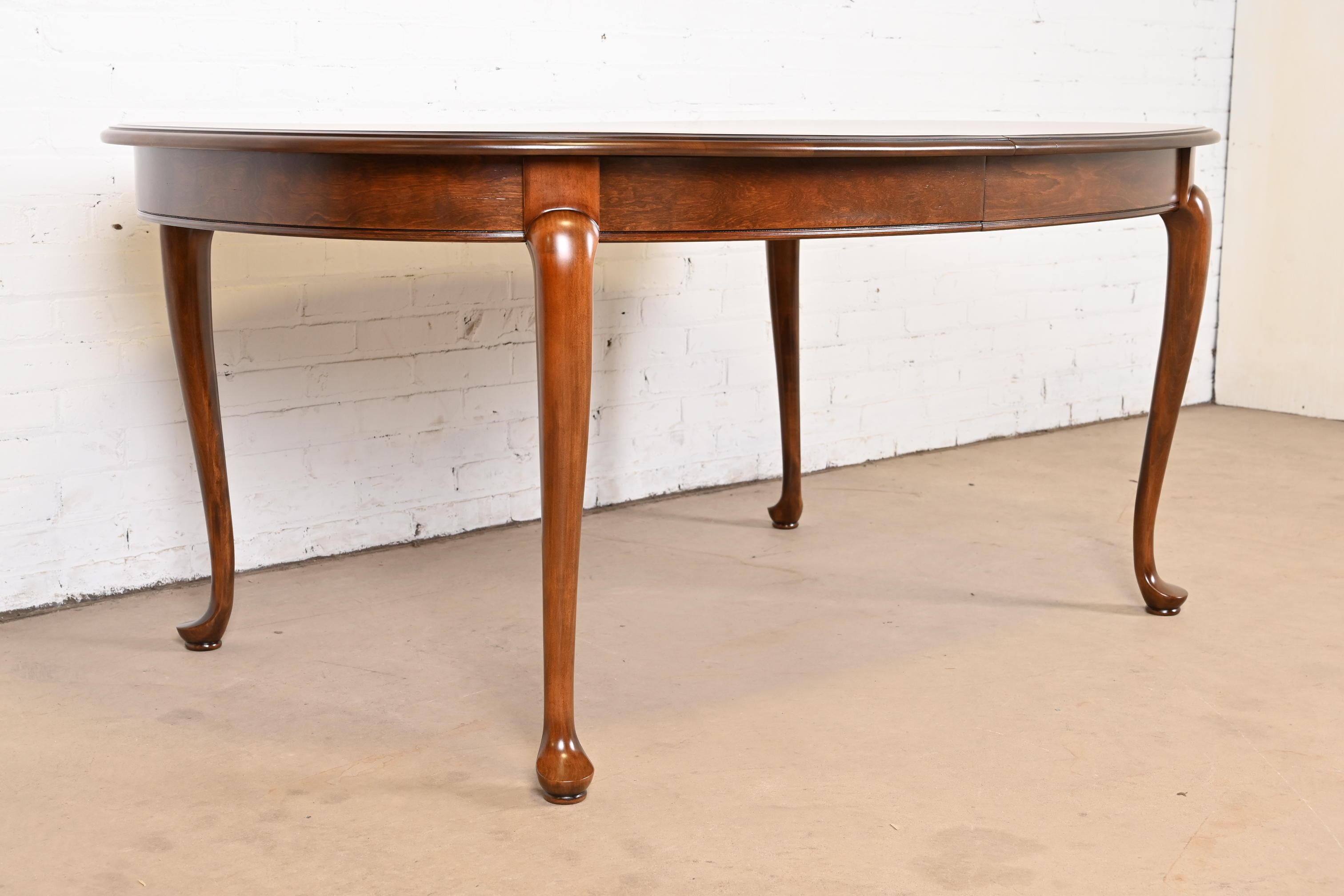 Queen Anne Solid Cherry Wood Extension Dining Table, Newly Refinished For Sale 8