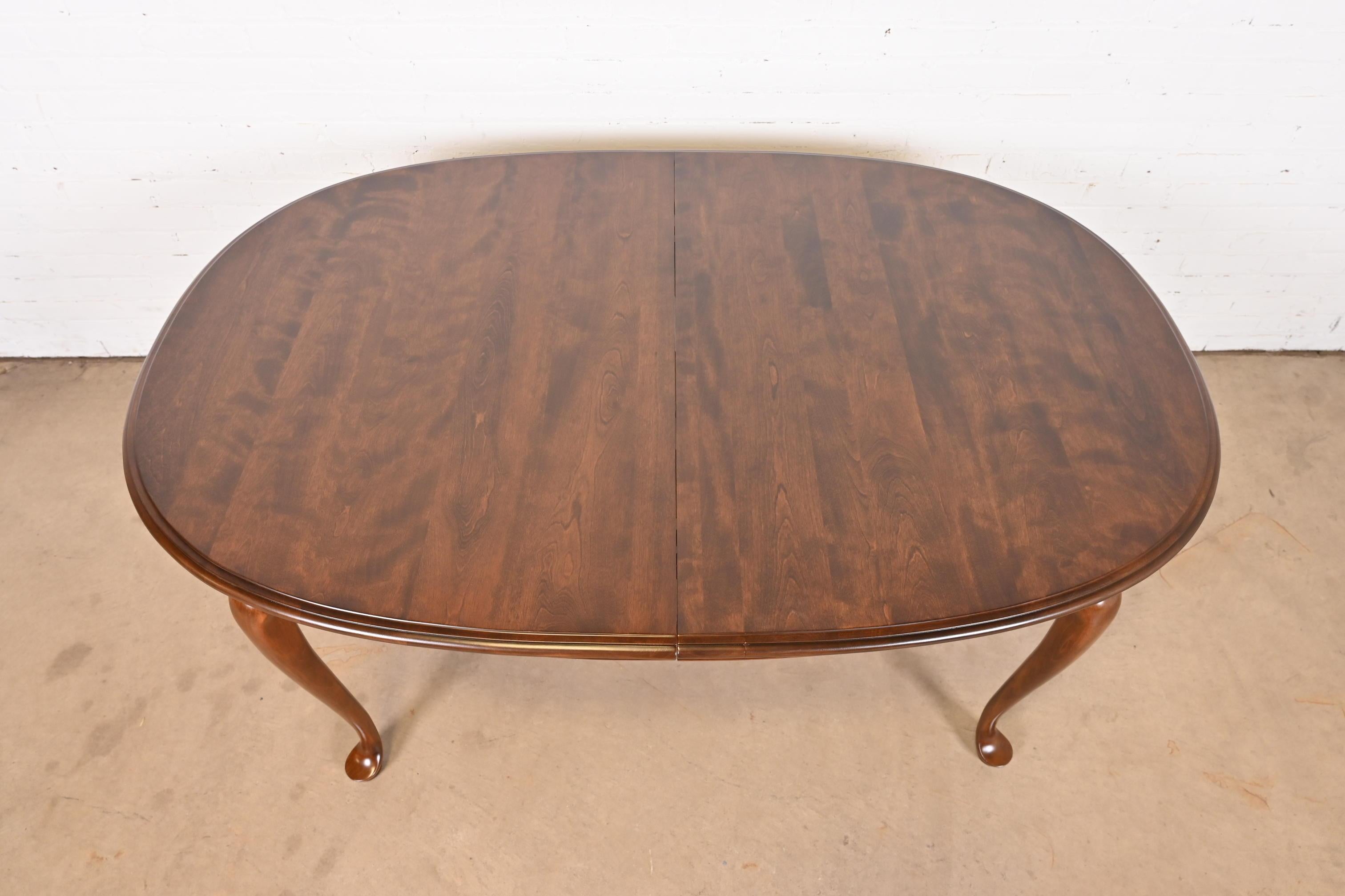 Queen Anne Solid Cherry Wood Extension Dining Table, Newly Refinished For Sale 9