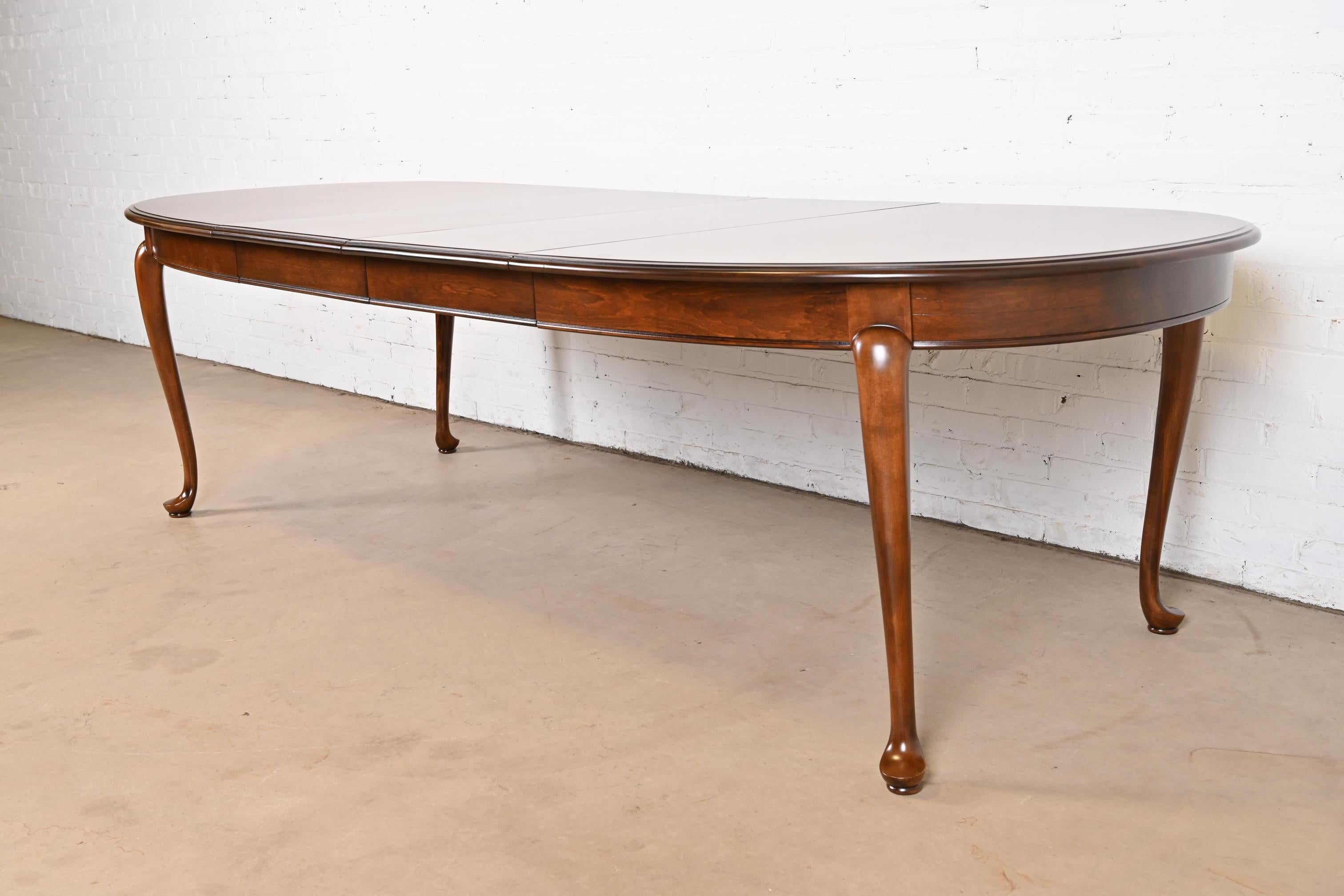 American Queen Anne Solid Cherry Wood Extension Dining Table, Newly Refinished For Sale