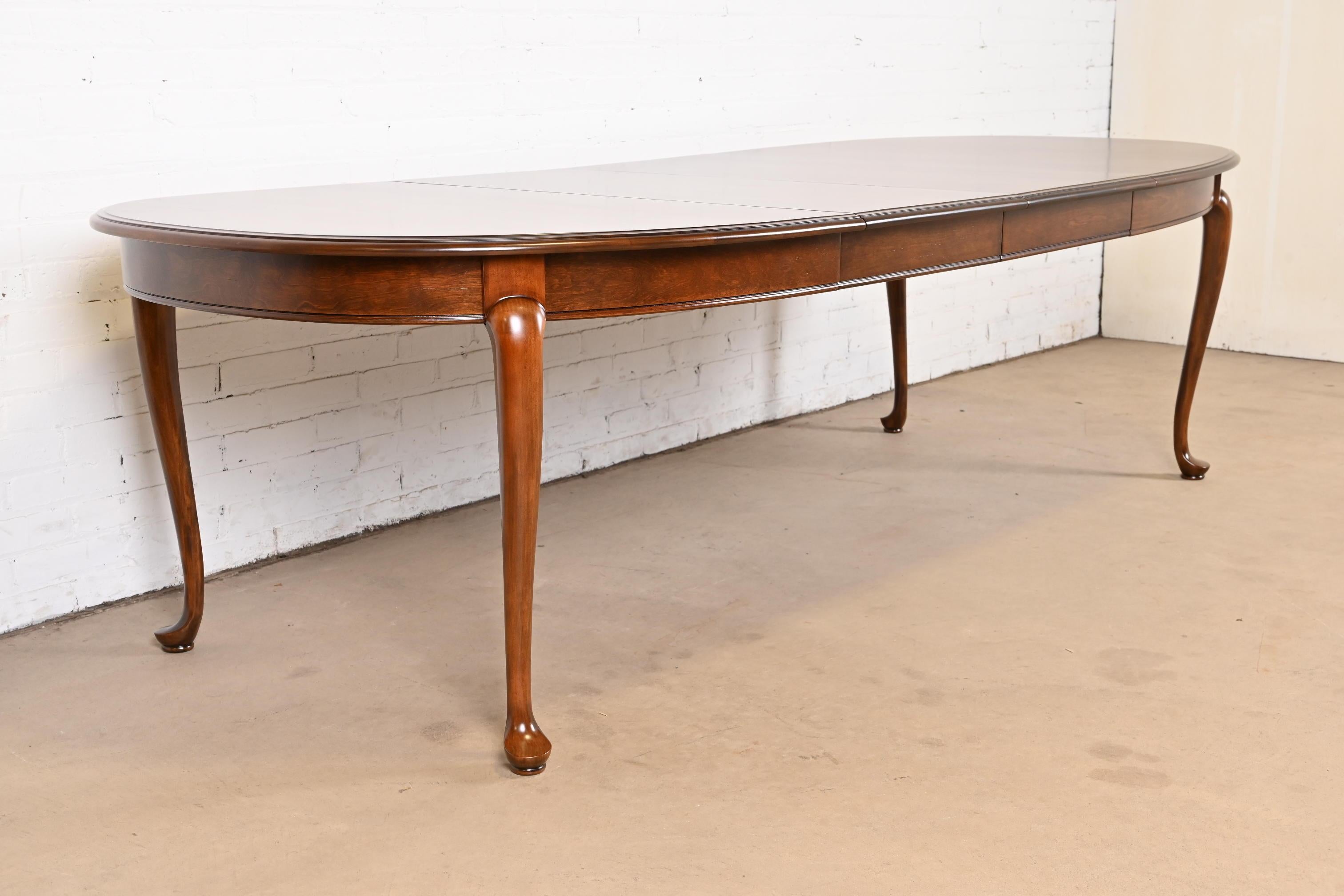 Late 20th Century Queen Anne Solid Cherry Wood Extension Dining Table, Newly Refinished For Sale