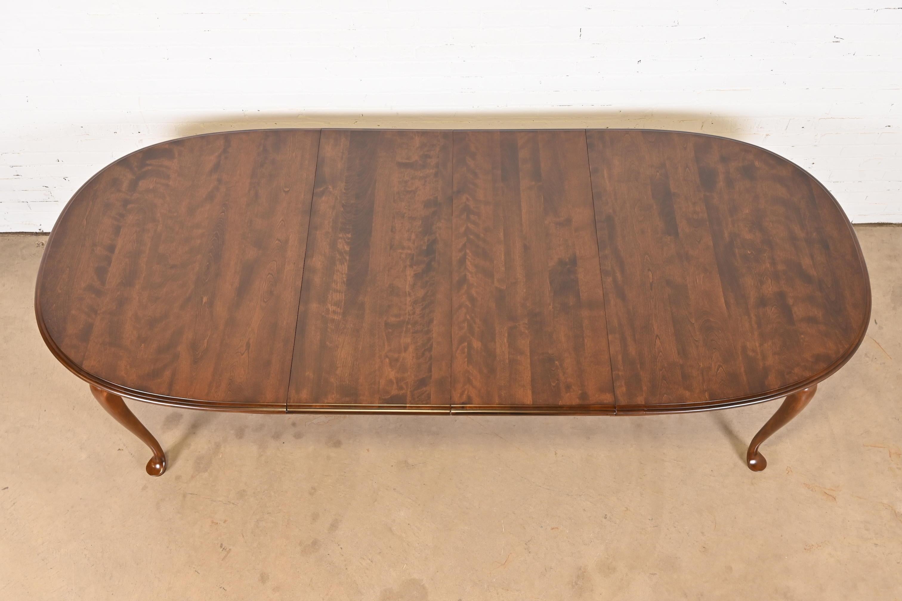 Late 20th Century Queen Anne Solid Cherry Wood Extension Dining Table, Newly Refinished