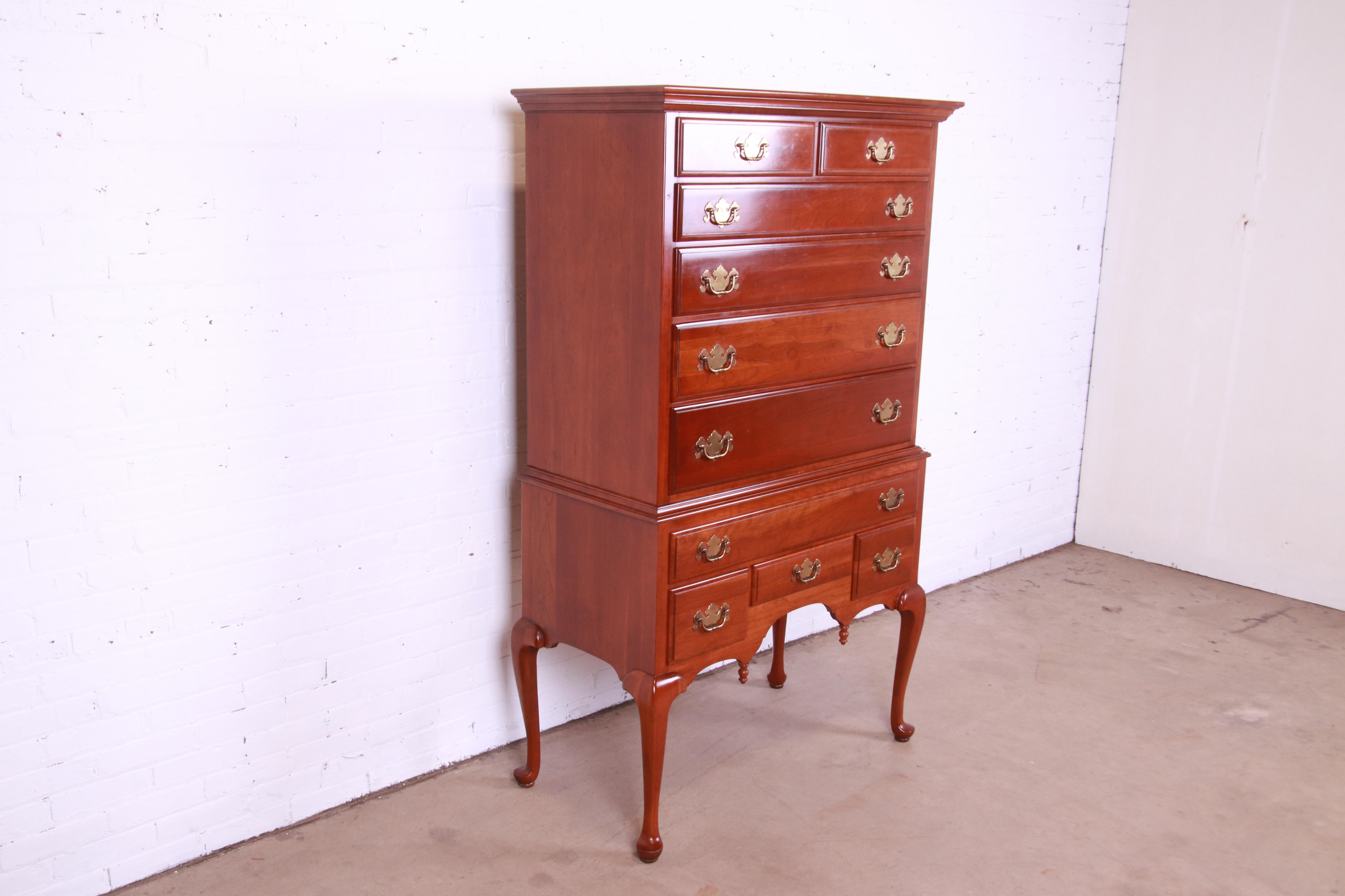 American Queen Anne Solid Cherry Wood Highboy Dresser For Sale