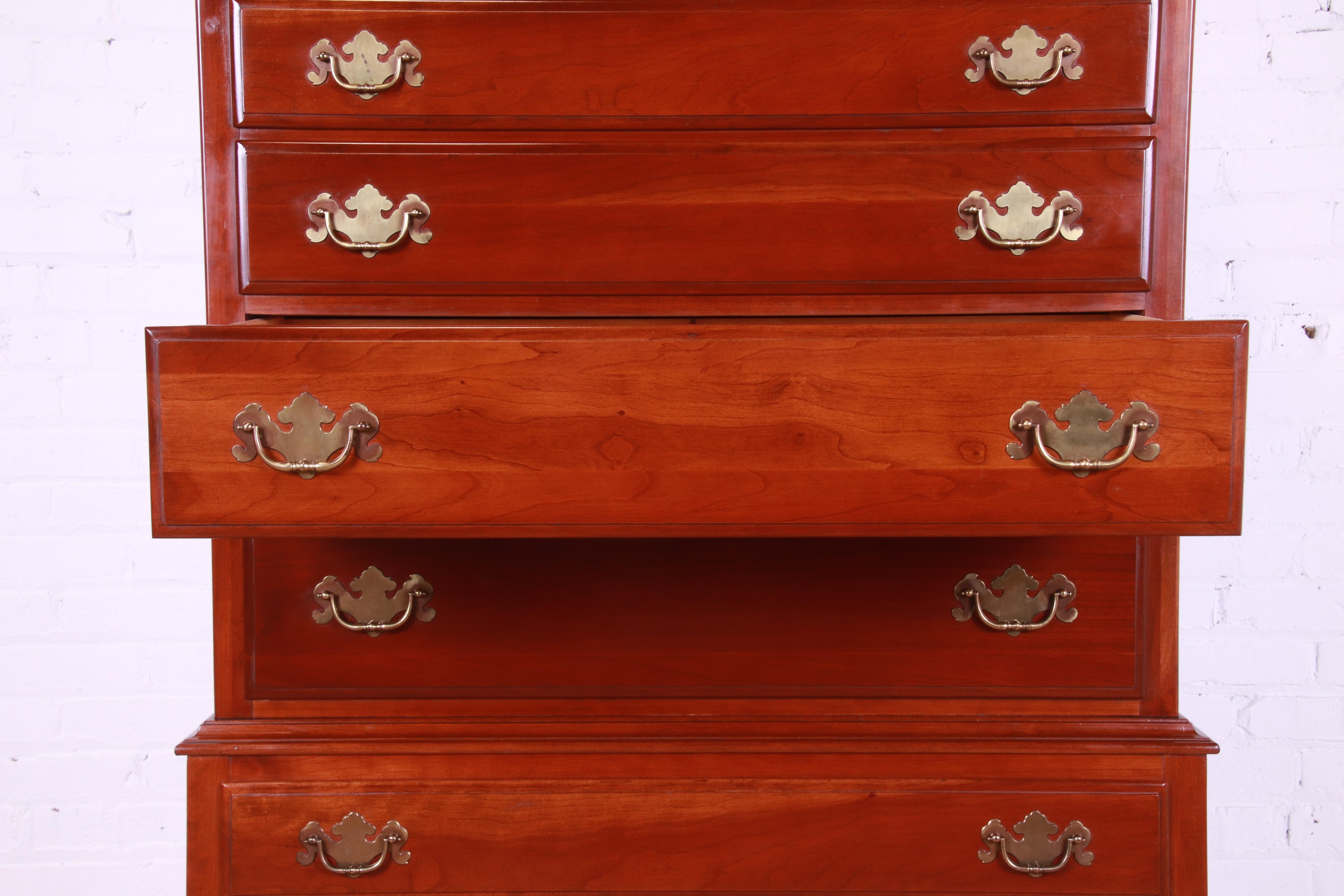 Queen Anne Solid Cherry Wood Highboy Dresser In Good Condition For Sale In South Bend, IN
