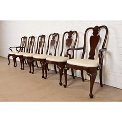 Queen Anne Solid Mahogany Dining Chairs, Set of Six