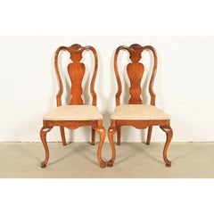 Queen Anne Solid Mahogany Side Chairs or Dining Chairs by Stanley, Pair