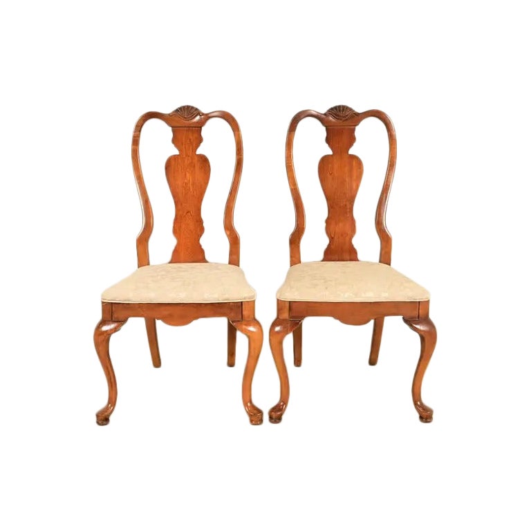 Queen Anne Solid Mahogany Side Chairs or Dining Chairs by Stanley, Pair For Sale