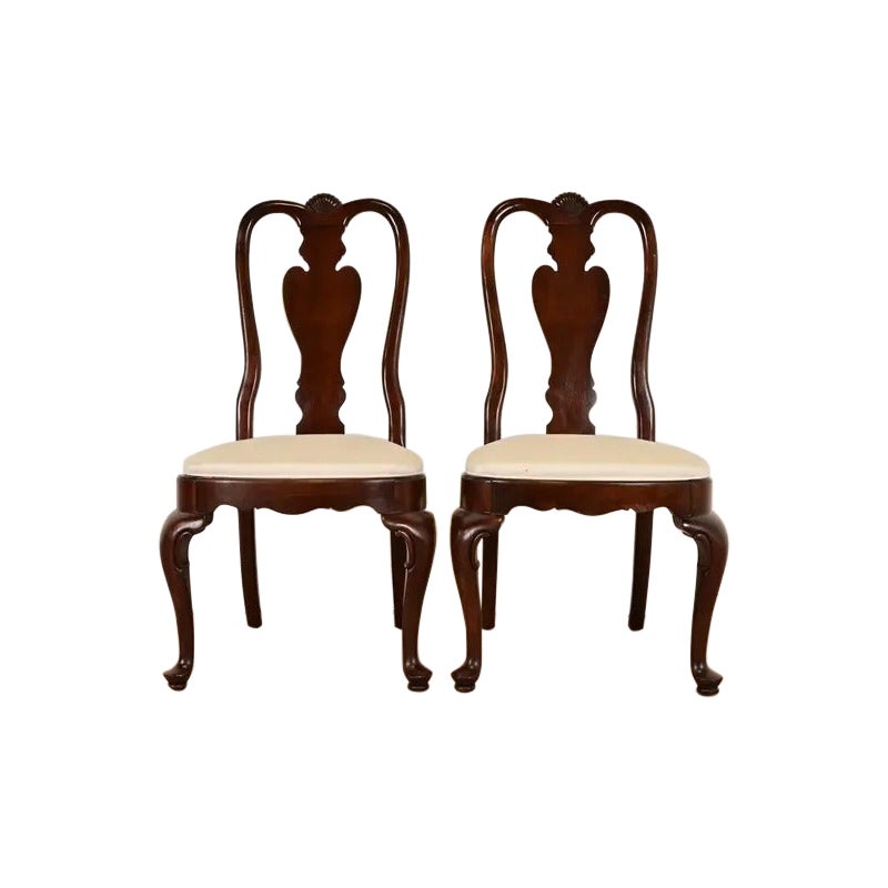 Queen Anne Solid Mahogany Side Chairs or Dining Chairs, Pair