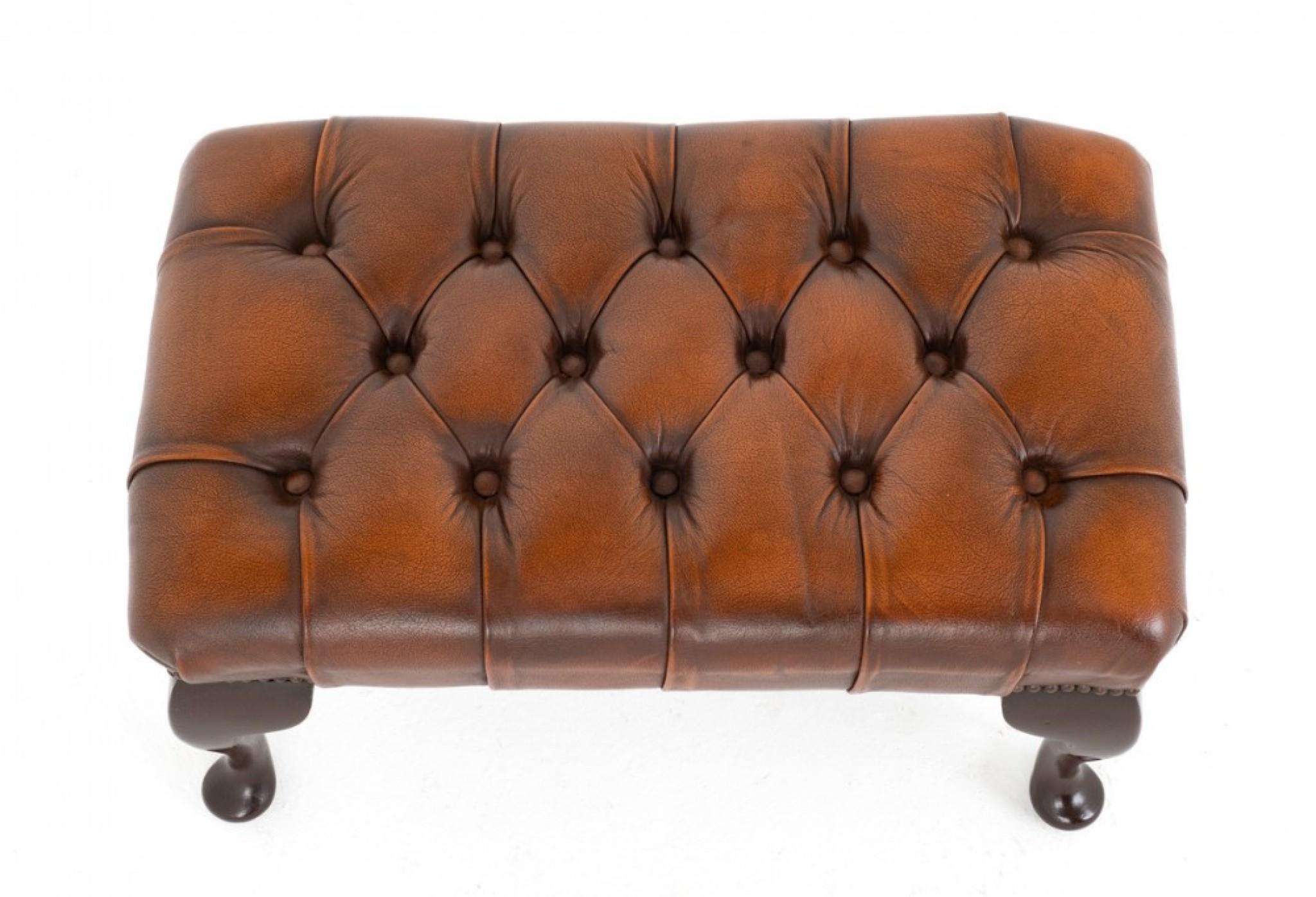 Queen Anne Stool Foot Rest Deep Button Leather 1