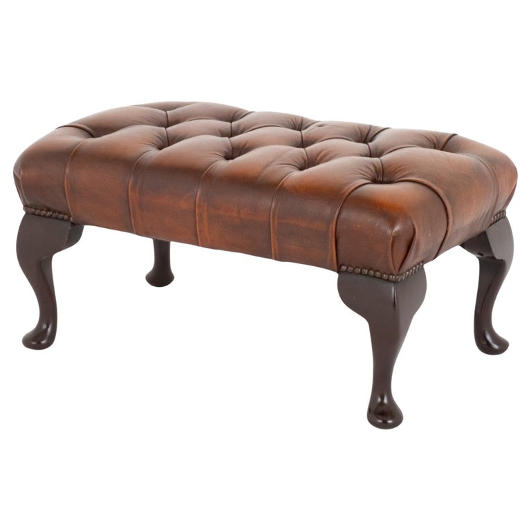 Queen Anne Stool Foot Rest Deep Button Leather For Sale at 1stDibs