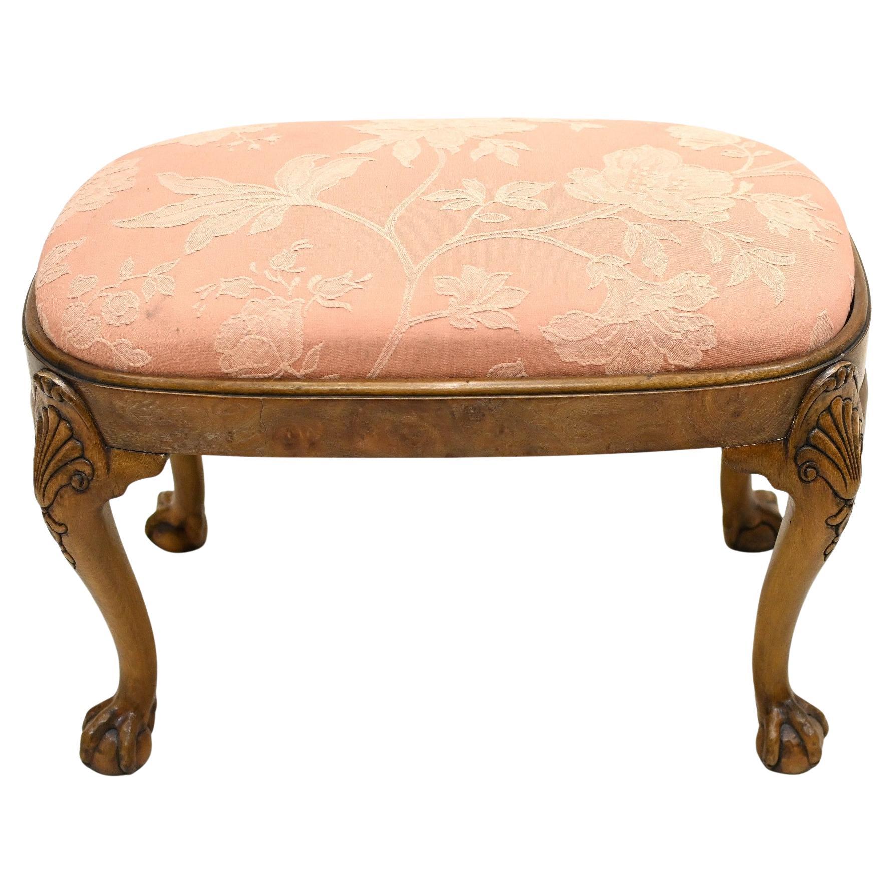 Queen Anne Stool Walnut Seat Ball and Claw Feet