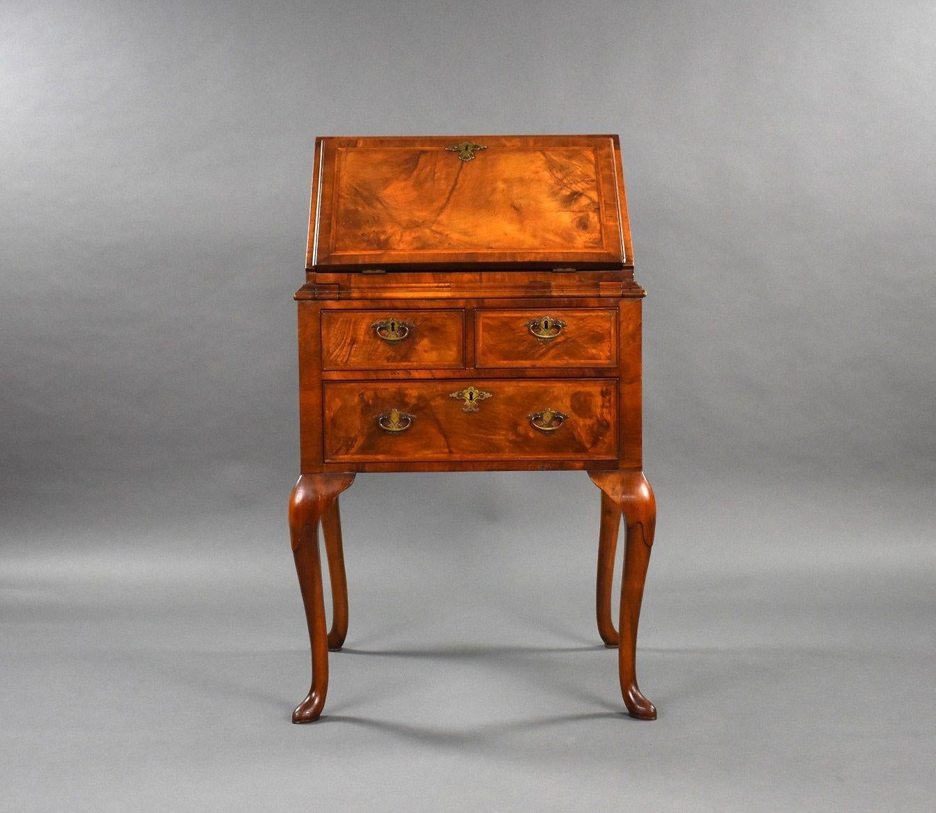 Queen Anne Style 1930s Walnut Bureau For Sale 2