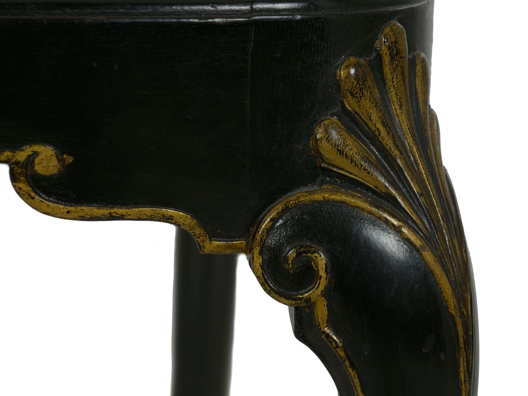 Queen Anne Style Antique Black Lacquer Dining Side Chair, 20th Century 5
