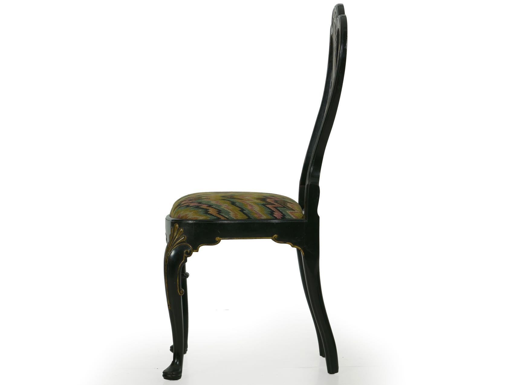 Queen Anne Style Antique Black Lacquer Dining Side Chair, 20th Century 7