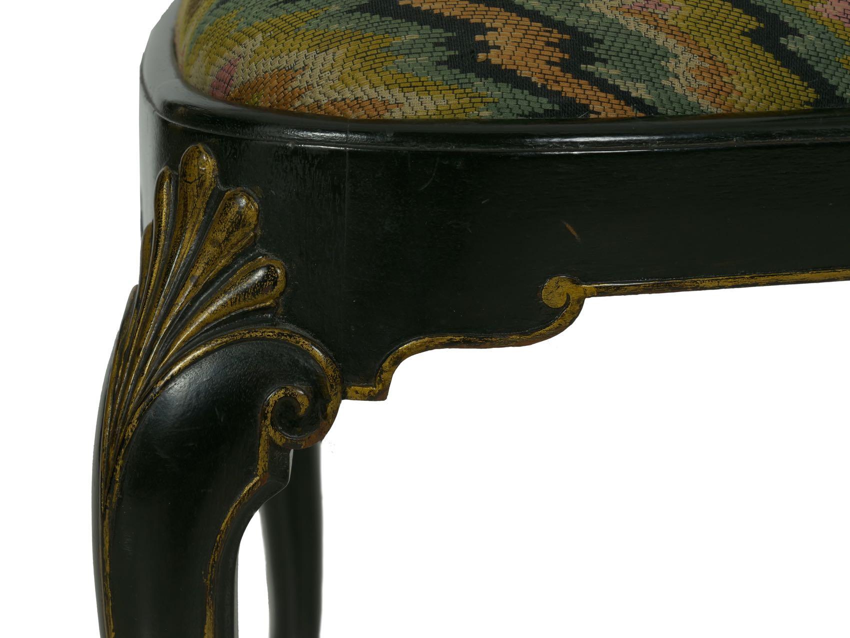 Queen Anne Style Antique Black Lacquer Dining Side Chair, 20th Century 8
