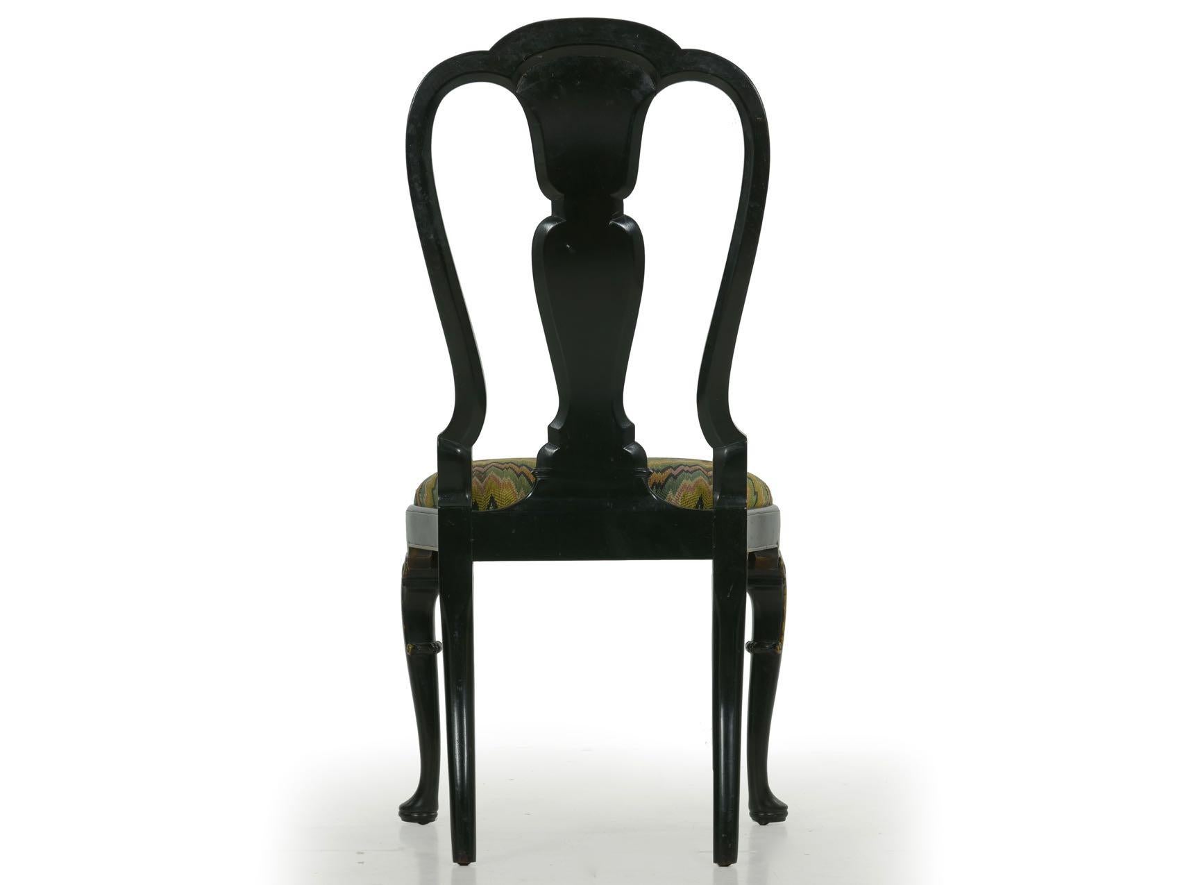 Queen Anne Style Antique Black Lacquer Dining Side Chair, 20th Century 9