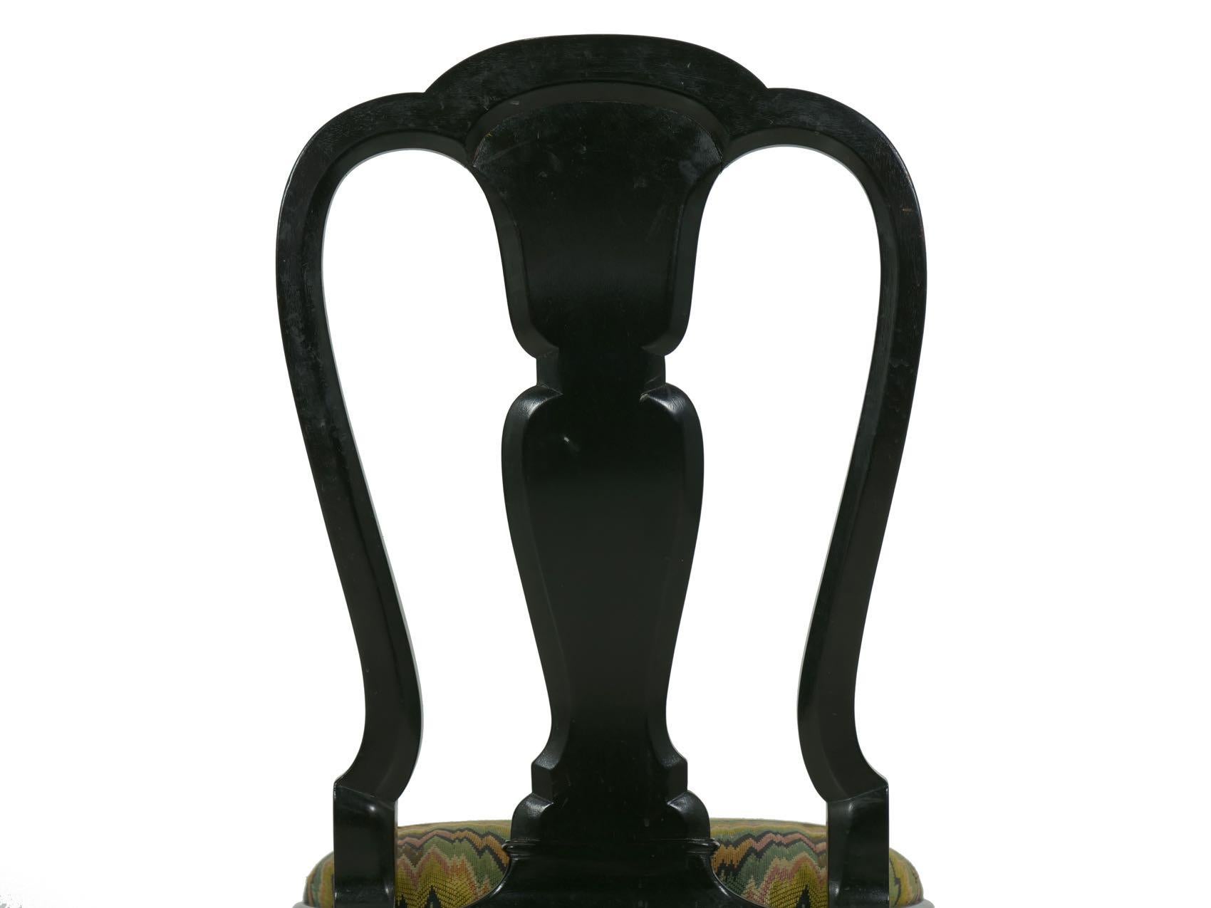 Queen Anne Style Antique Black Lacquer Dining Side Chair, 20th Century 10